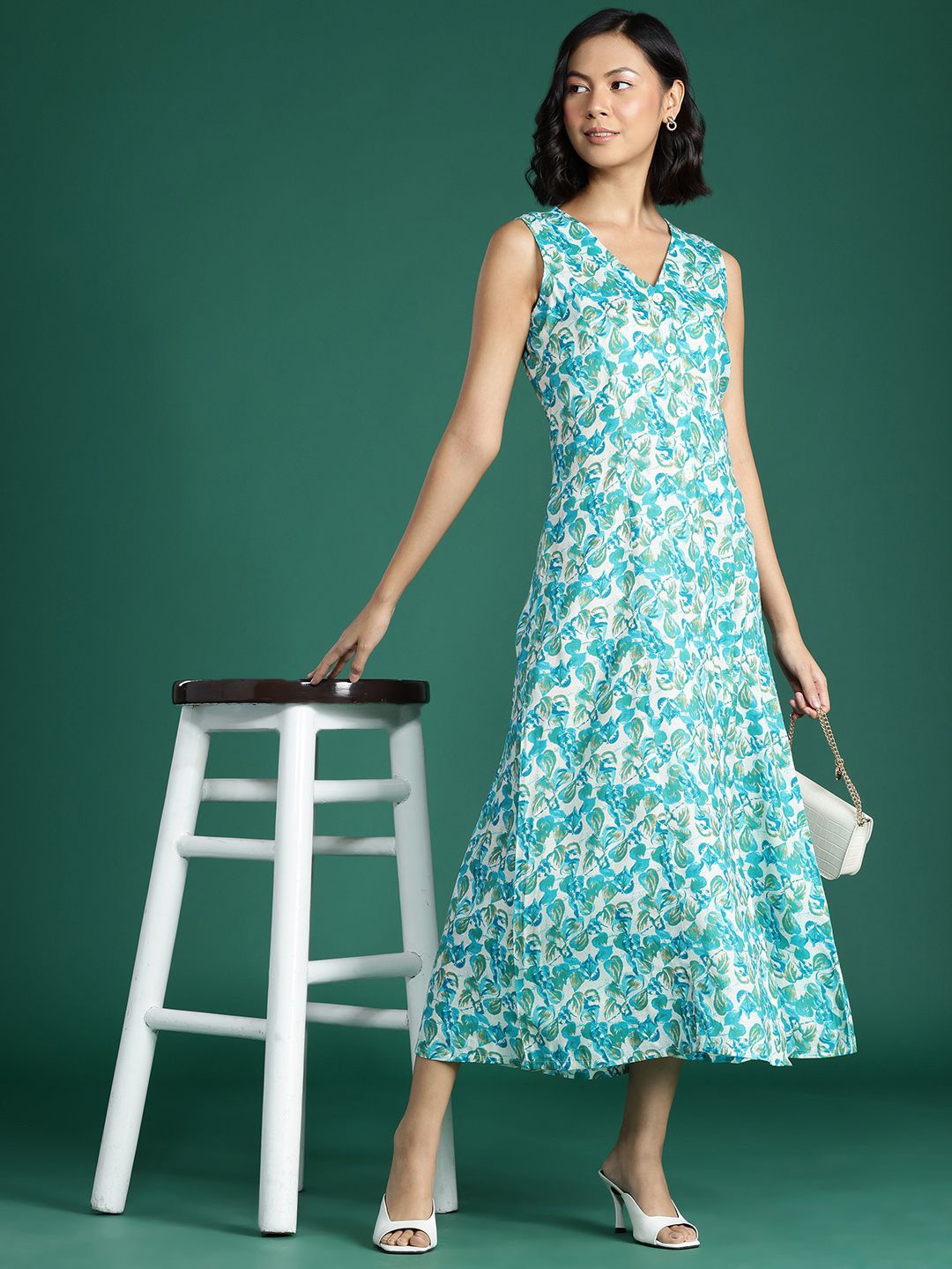 

Deewa Floral Print Fit & Flare Maxi Dress, Green