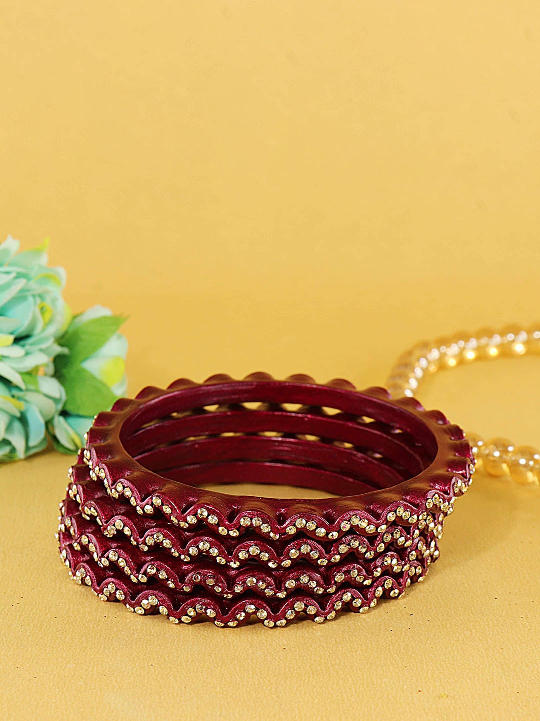 

ZULKA Set Of 4 Stone-Studded Bangles, Maroon