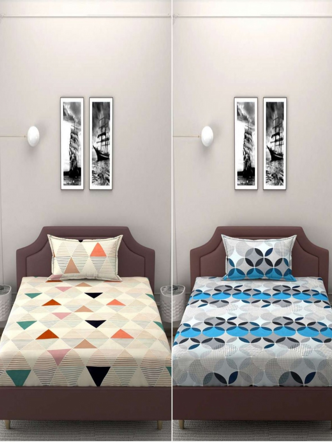 

BELVOSTUM White & Blue 250 TC 2 Single Bedsheet with 2 Pillow Covers