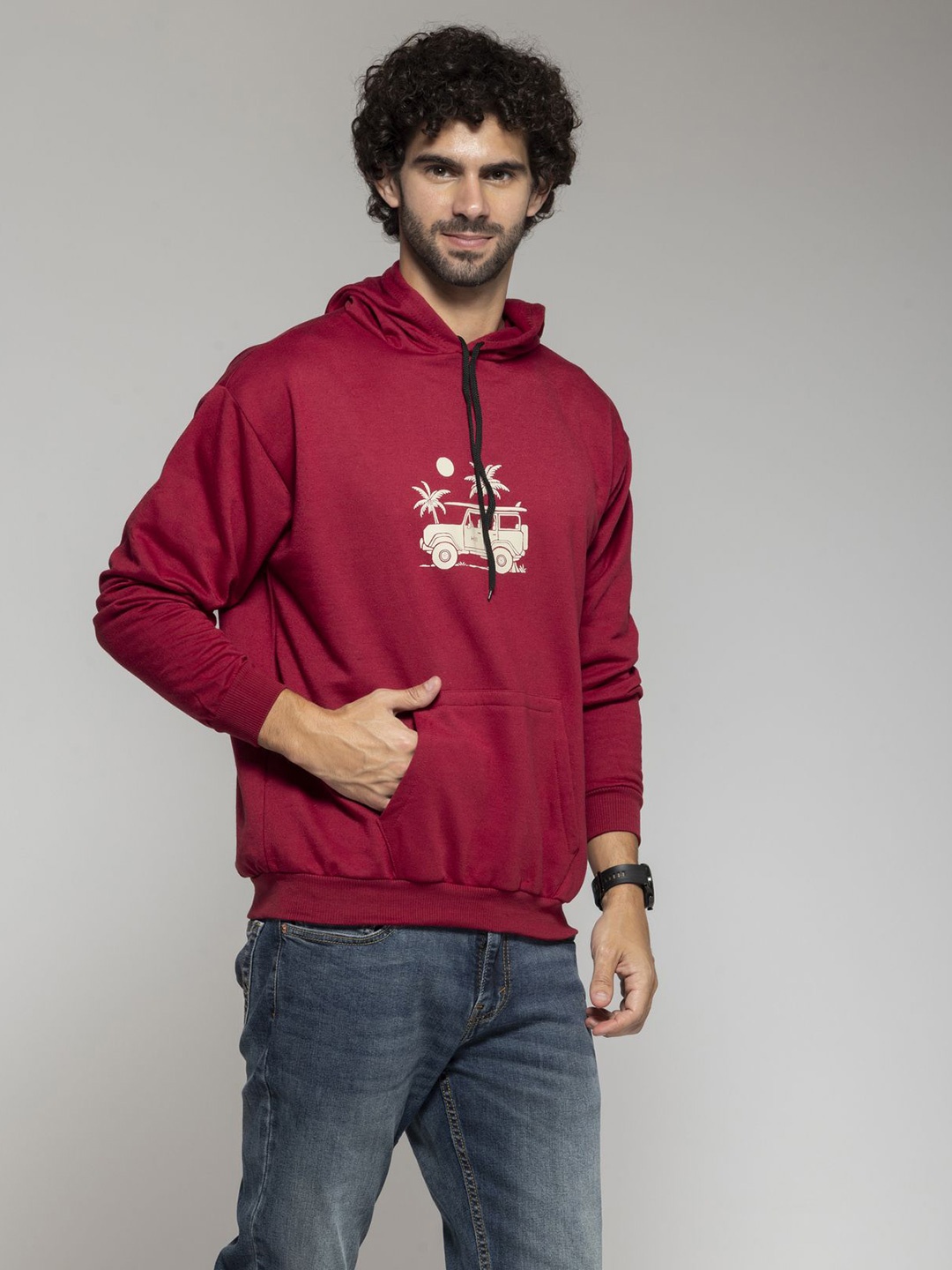 

OCTICS Men Printed Hooded Sweatshirt, Maroon