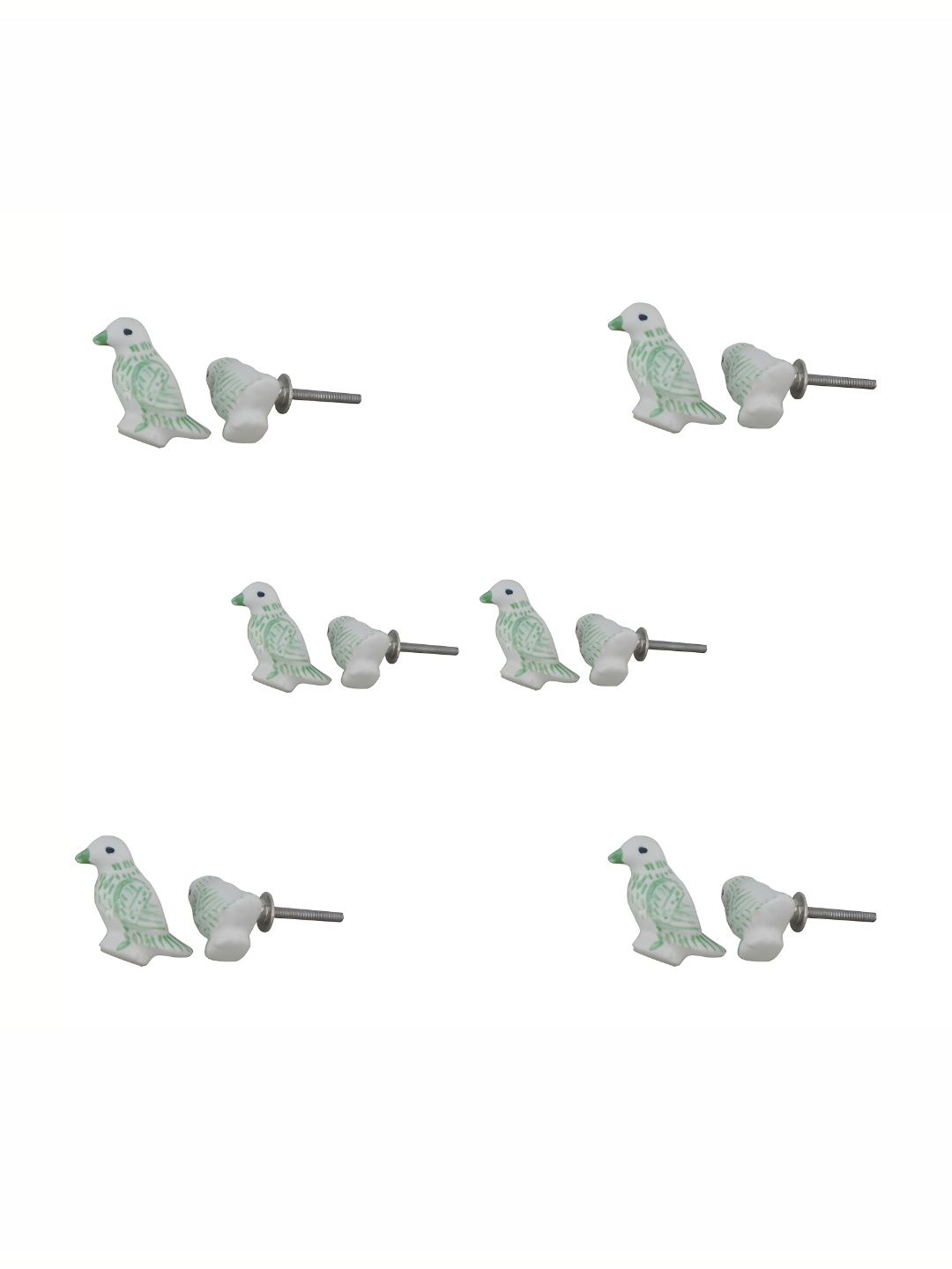 

Indianshelf 6-Pcs White & Green Bird Printed Resin Knobs