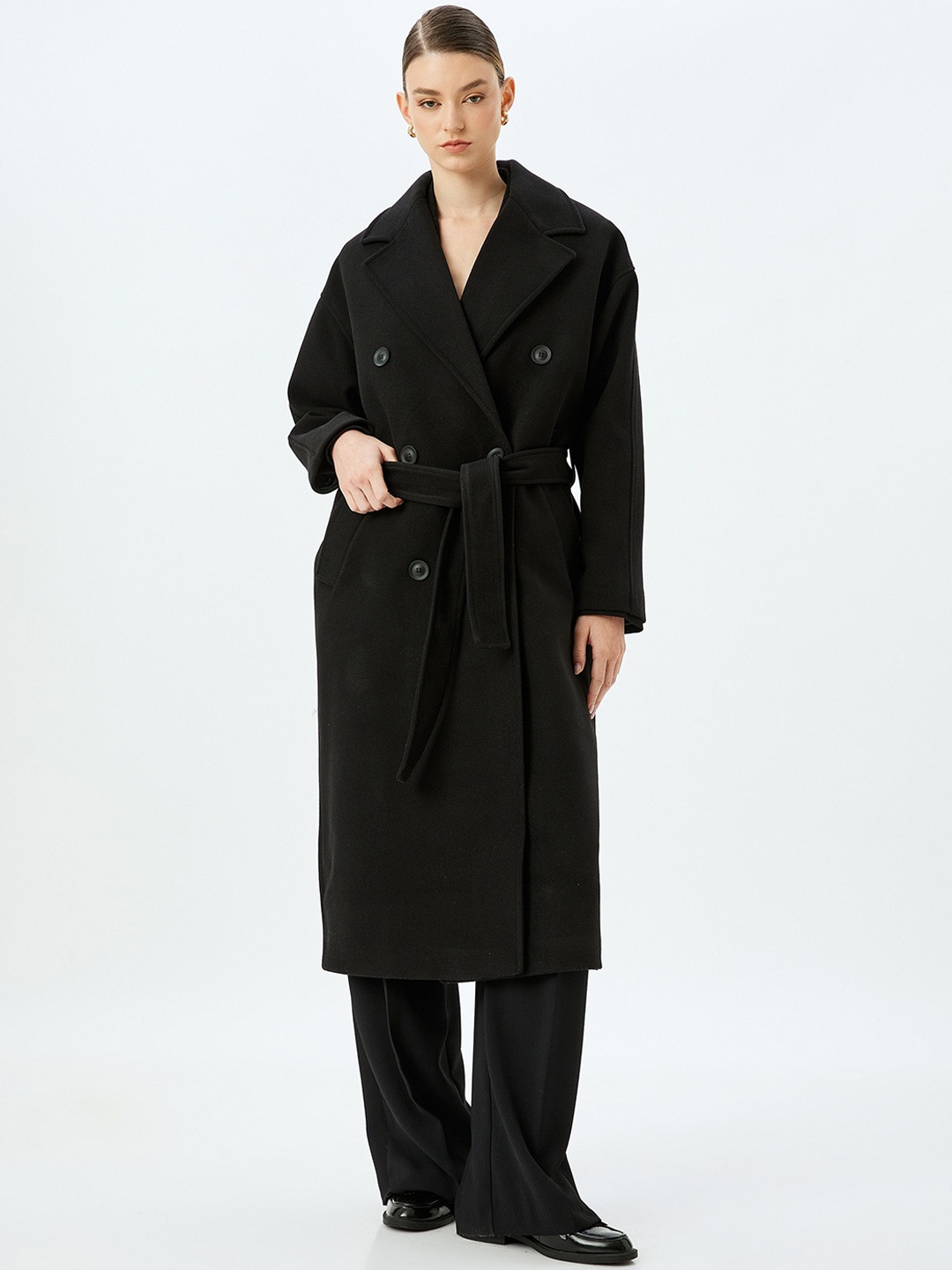 

Koton Double-Breasted Longline Overcoat, Black