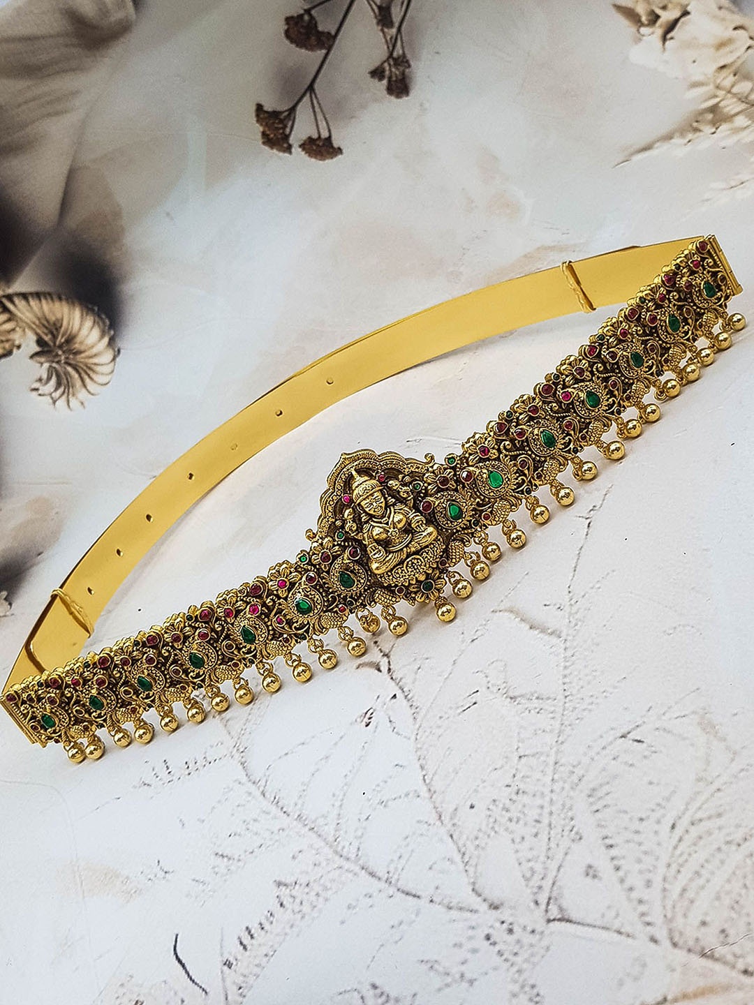 

GRIIHAM Cubic Zirconia Studded Waist Chain Saree Accessories, Gold
