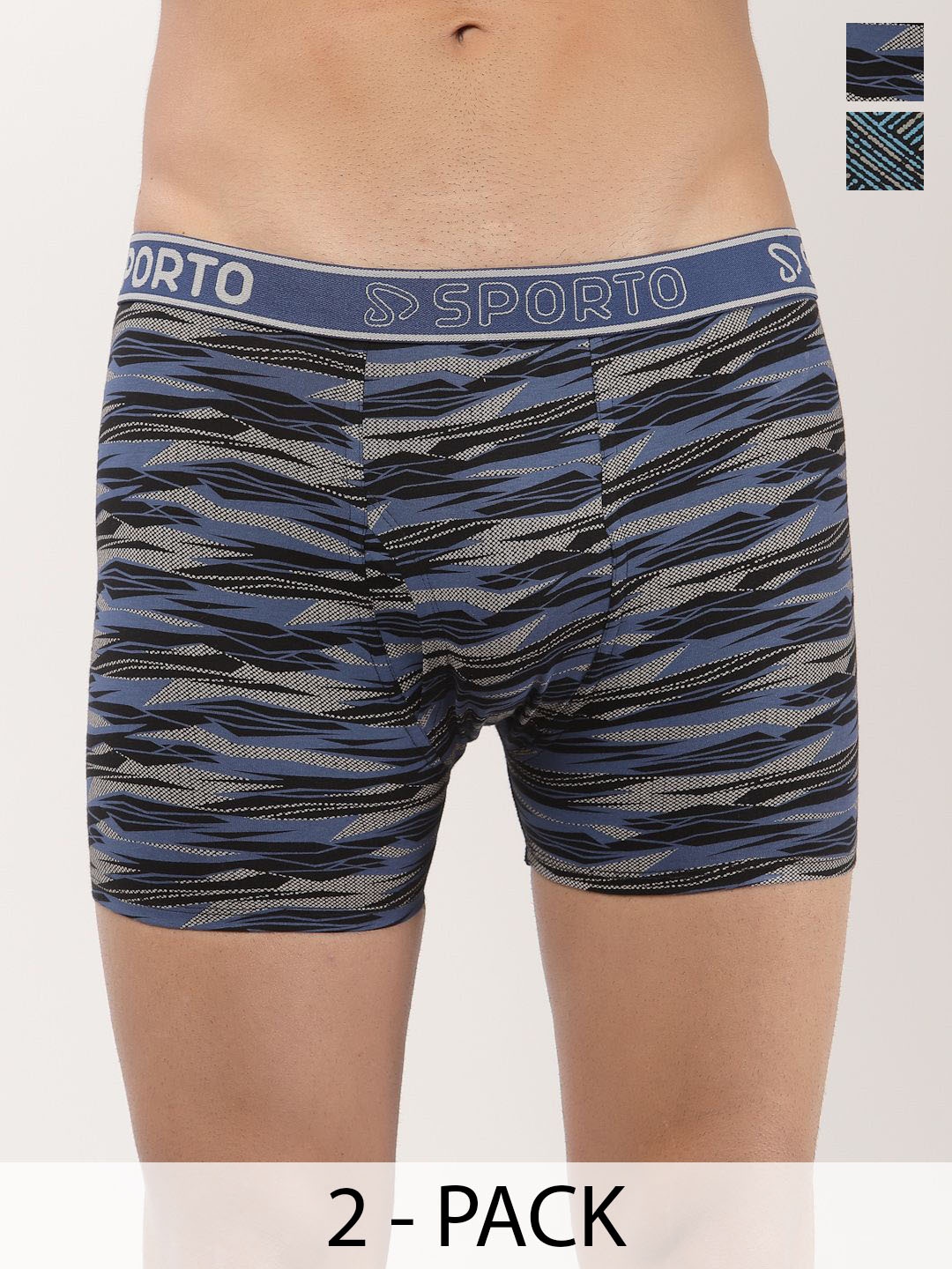 

SPORTO Men Pack Of 2 Printed Pure Cotton Breathability Trunks SP-TR-M1031-CH-NY-XL-2P-RE, Blue
