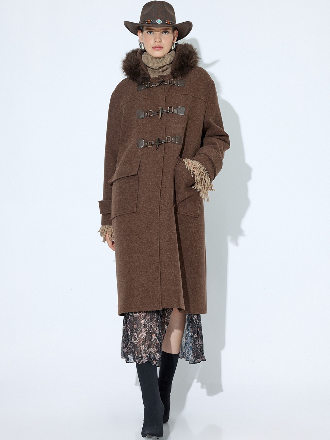 

Koton Women Single-Breasted Overcoat, Brown