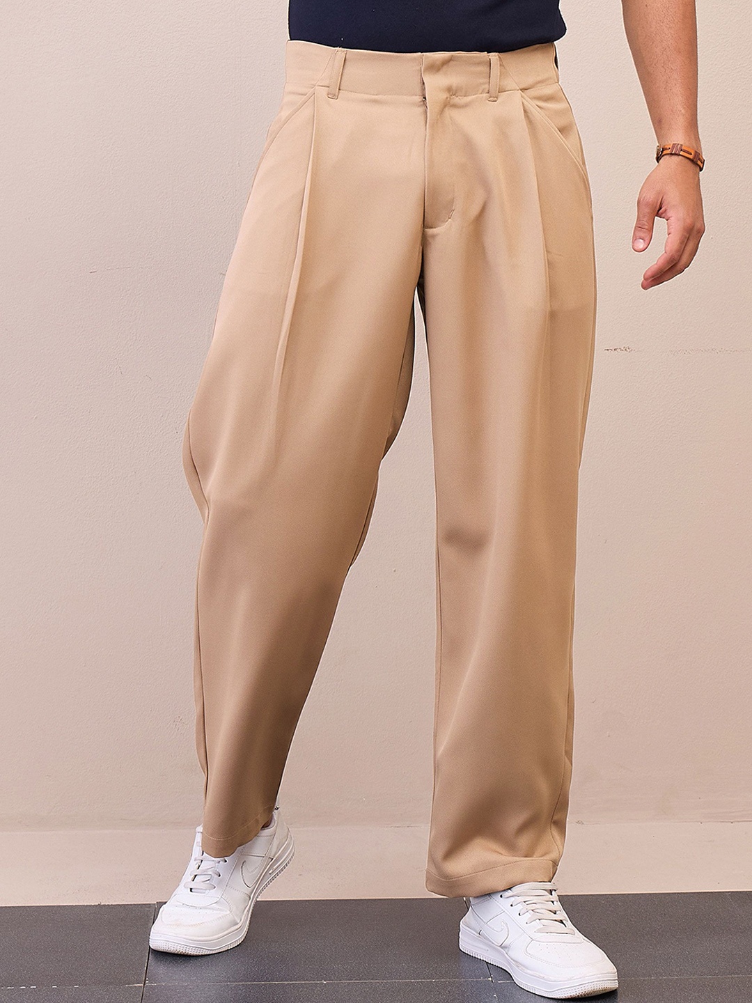 

MASCLN SASSAFRAS Men Loose Fit Pleated Trousers, Beige