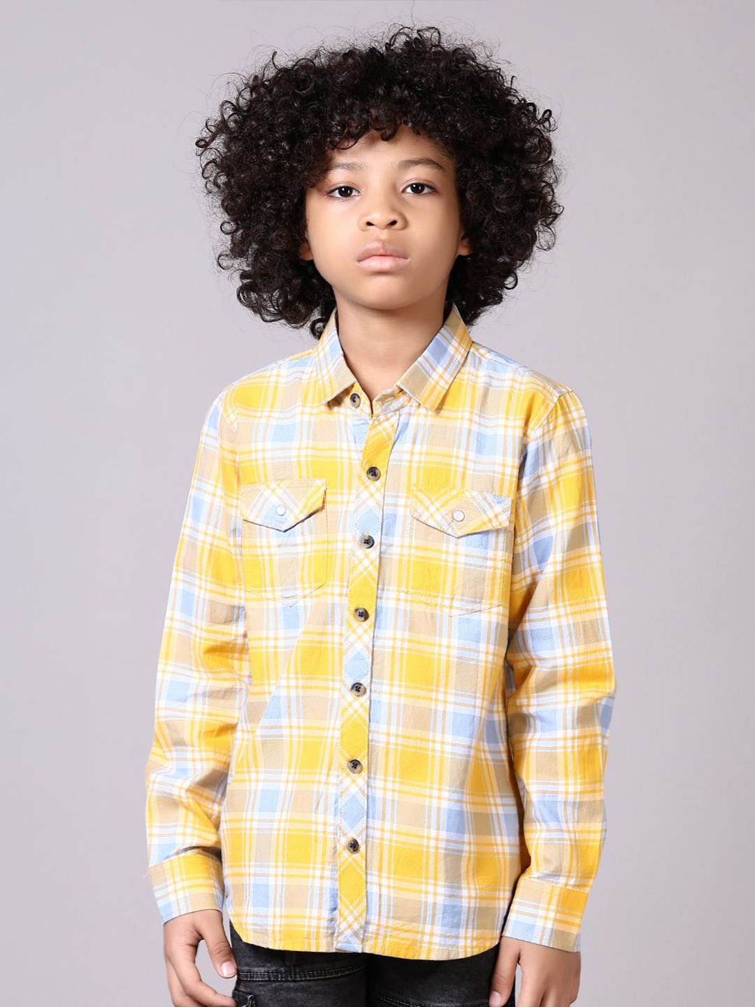 

V-Mart Boys Opaque Checked Casual Shirt, Yellow