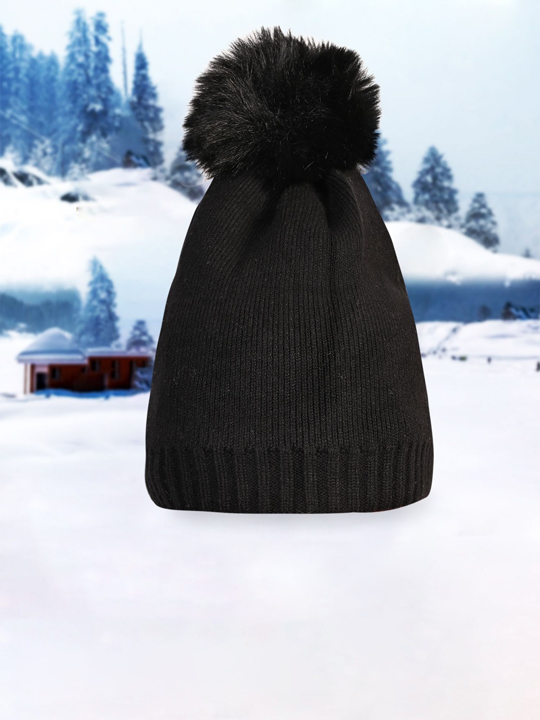 

LOOM LEGACY Women Winter Woollen Beanie Cap For Cold Weather, Black