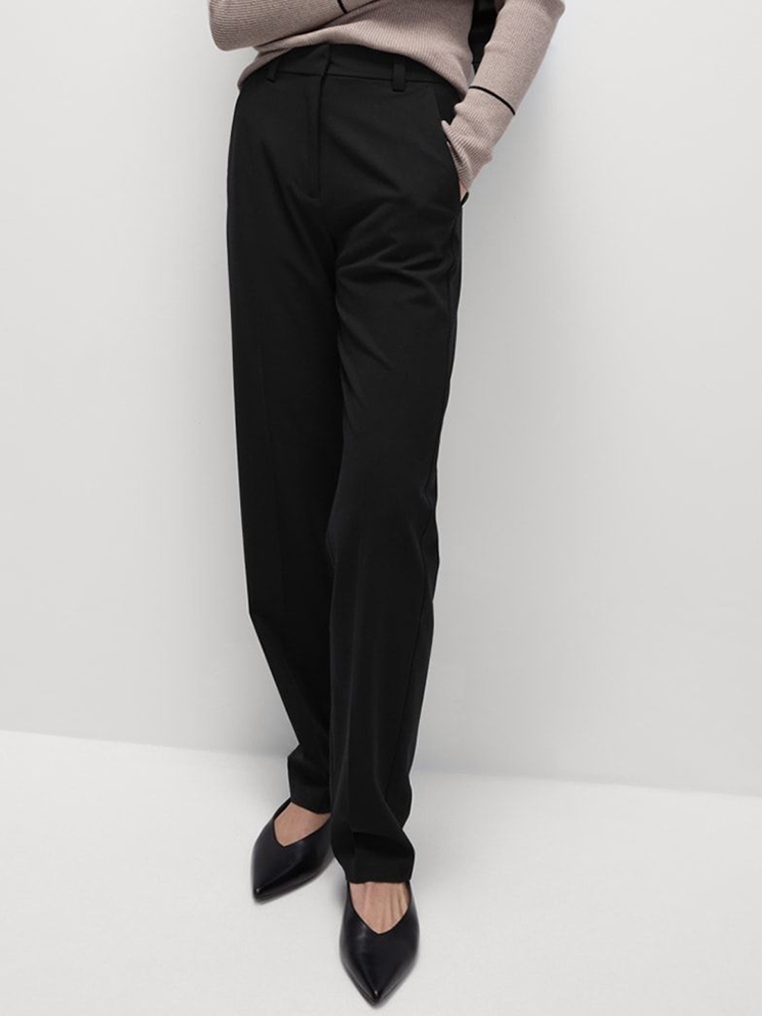 

Marks & Spencer Women Straight Fit High-Rise Trousers, Black