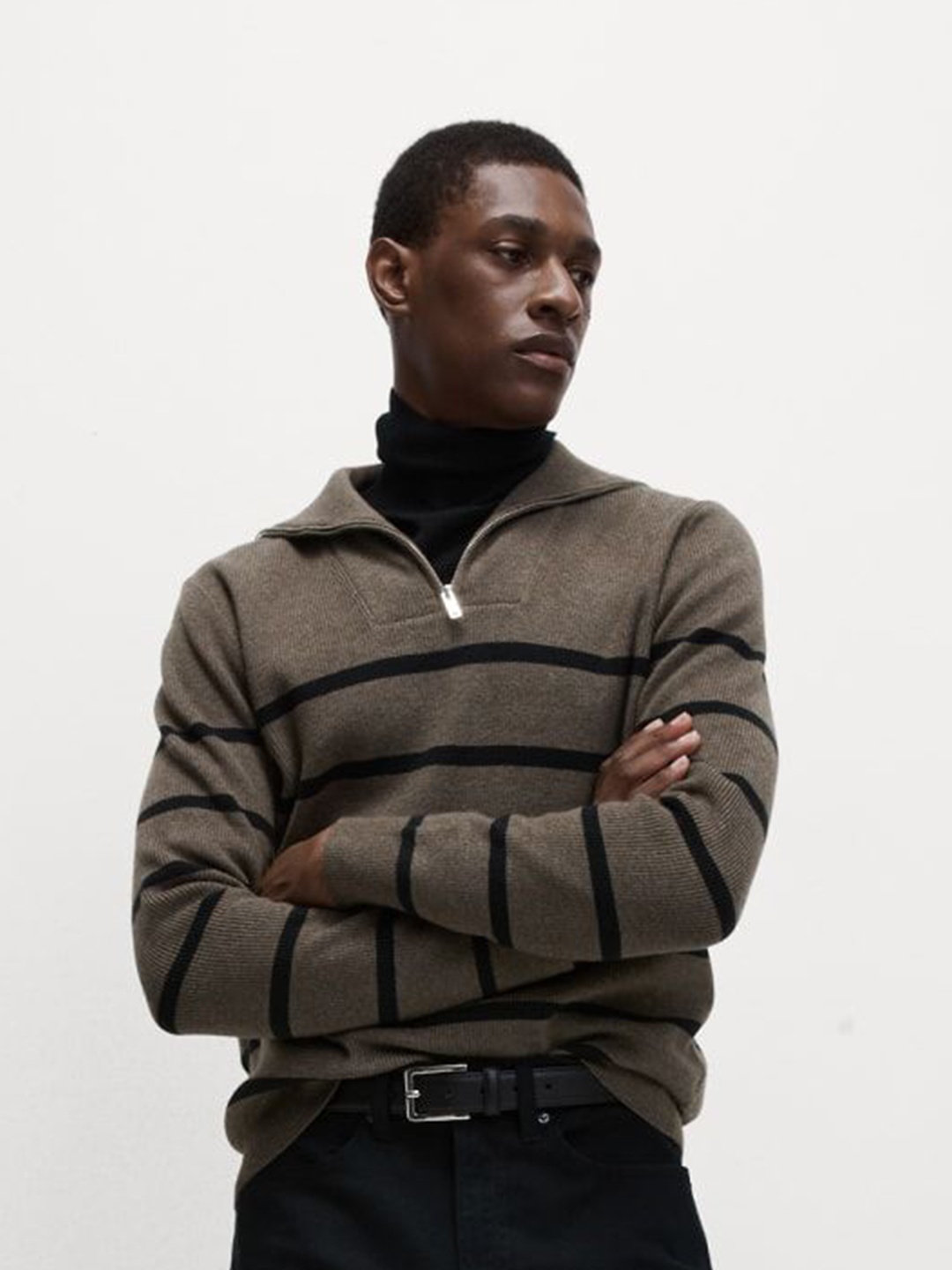 

Marks & Spencer Men Long Sleeves Striped Pullover, Brown