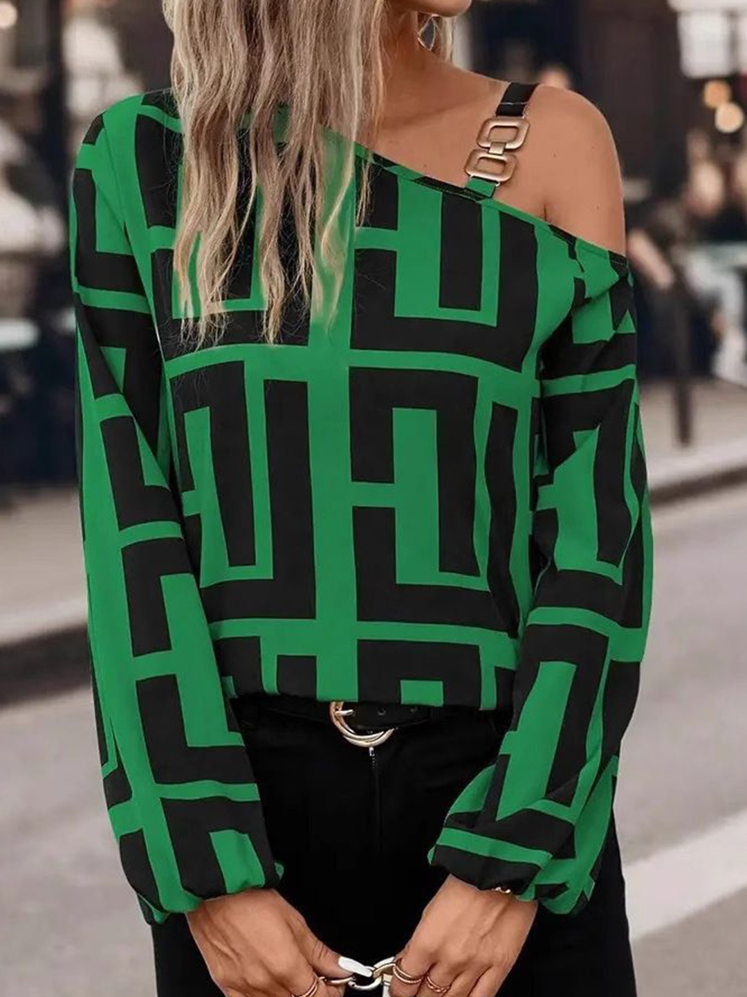

StyleCast One Shoulder Blouson Top, Green