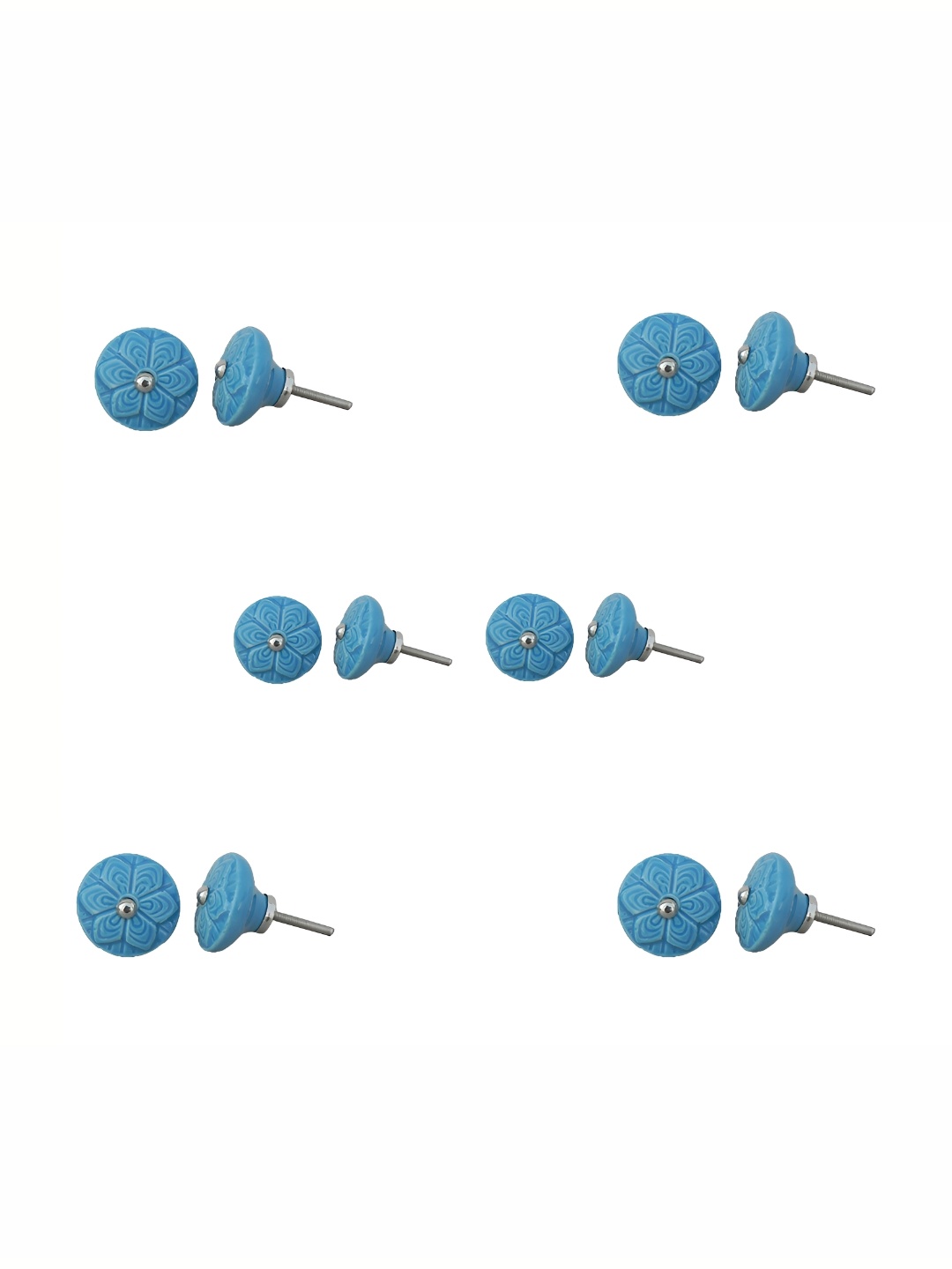 

Indianshelf 6-Pcs Blue Wheel Flower Printed Ceramic Knobs