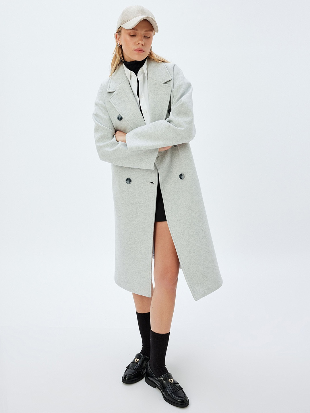 

Koton Women Double Breasted Overcoat, Grey