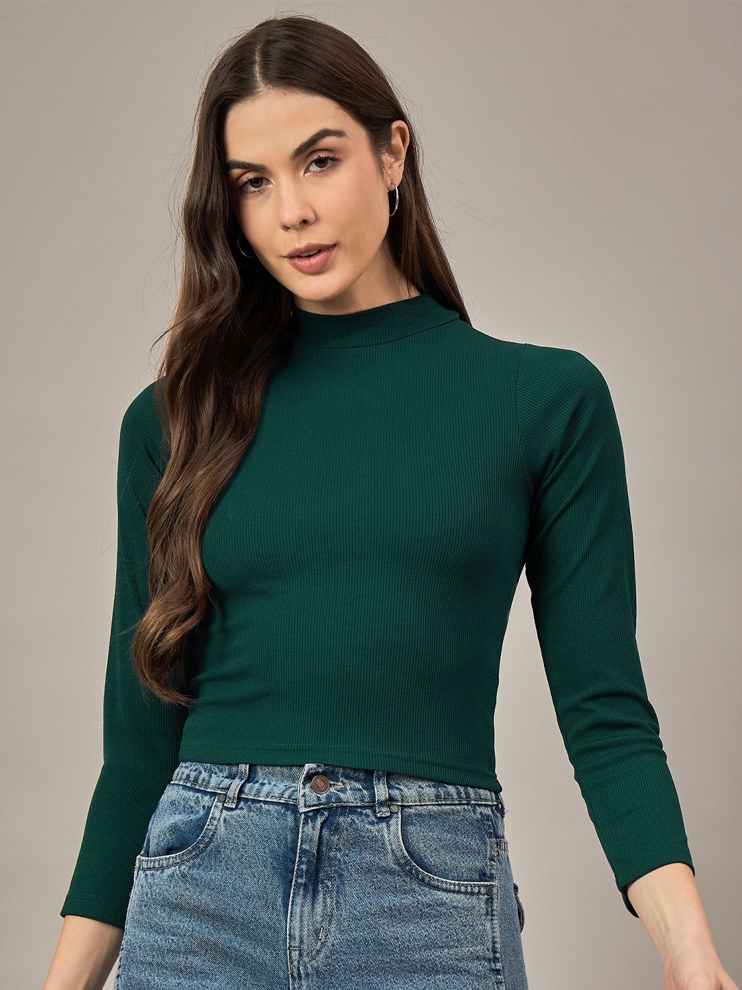 

The Roadster Lifestyle Co Women's Long Sleeves Crop Tops, Teal