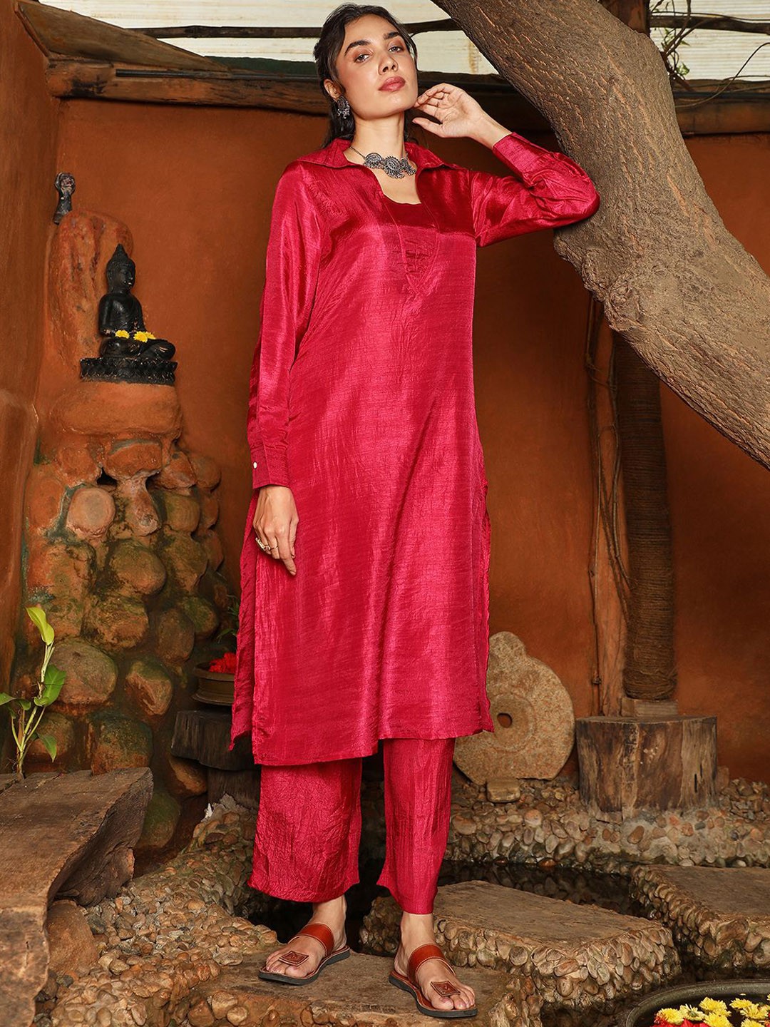 

QISSA Women Regular Kurta with Trousers, Pink