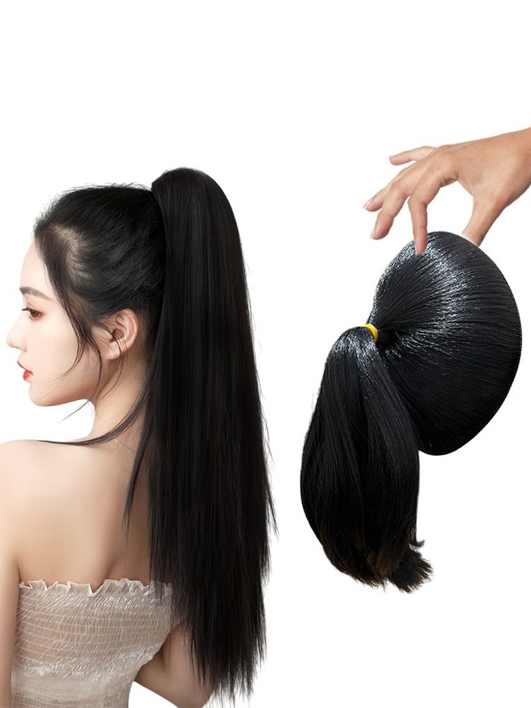 

D-Divine Ball Head Wig Wrapped With Grapefruit Peel Flower Bud Head Ponytail- 35 cm- Black