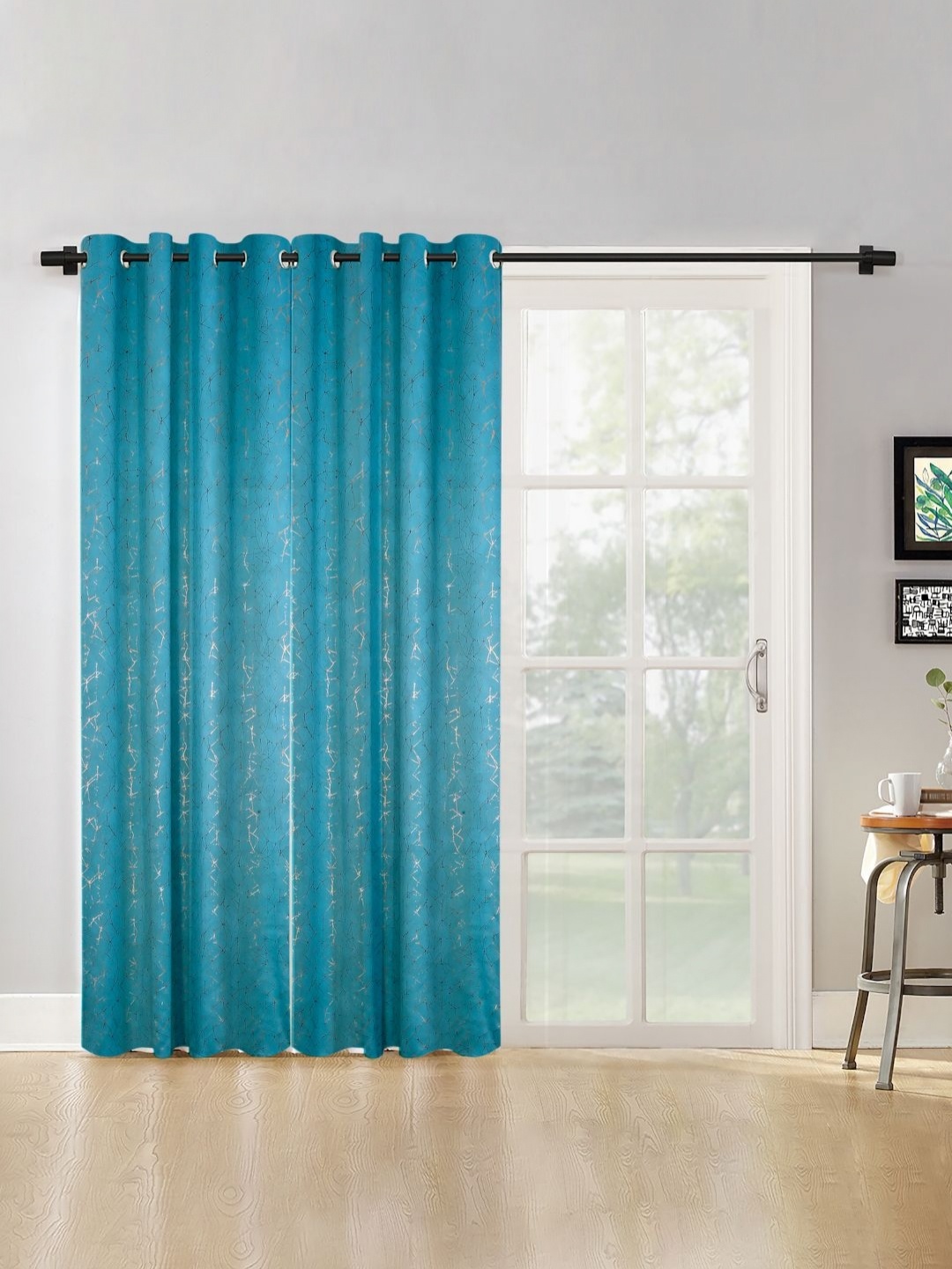 

SOKNACK Turquoise Blue & Gold-Toned Set of 2 Geometric Door Curtain