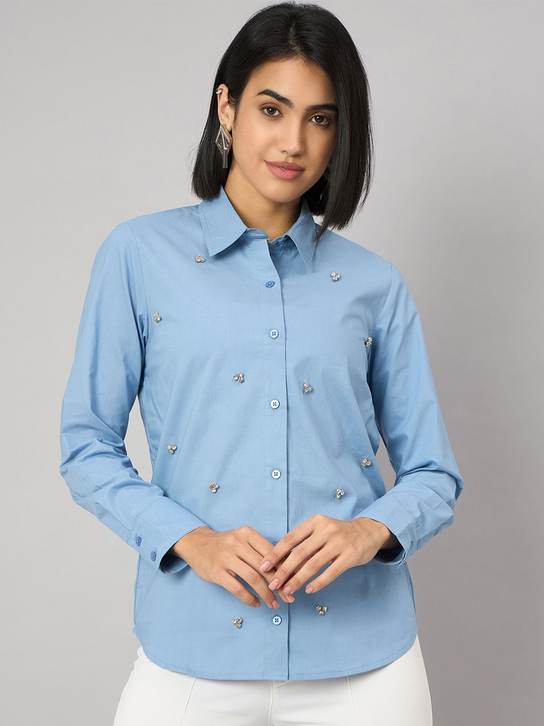 

Orchid Blues Women Smart Opaque Party Shirt, Blue