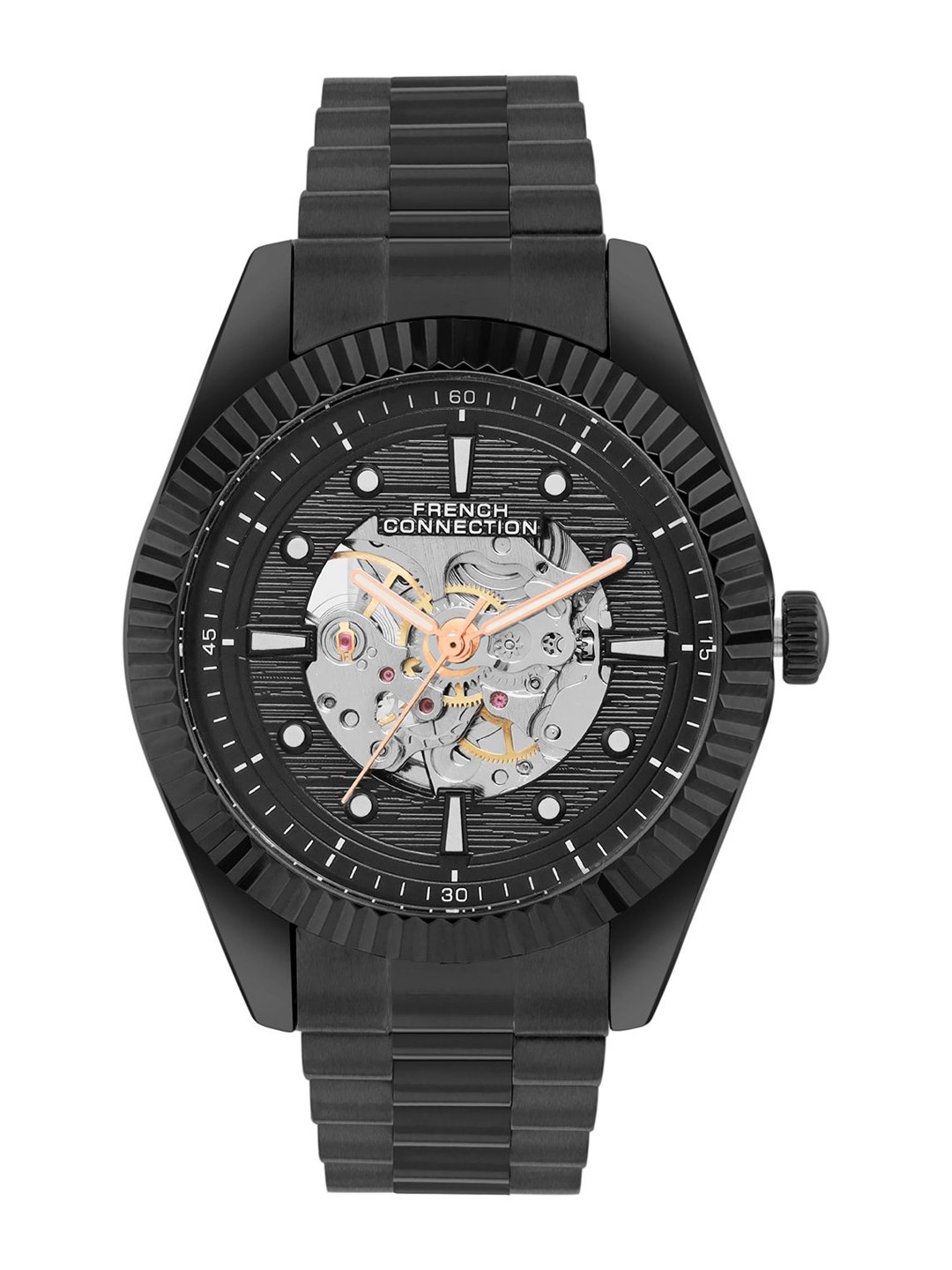 

French Connection Men Skeleton Dial & Bracelet Style Straps Analogue Watch FCA12BM, Black