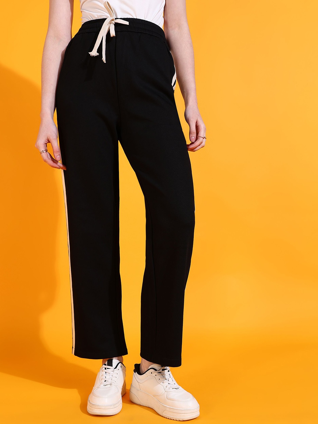 

SHECZZAR Women Striped Track Pants, Black