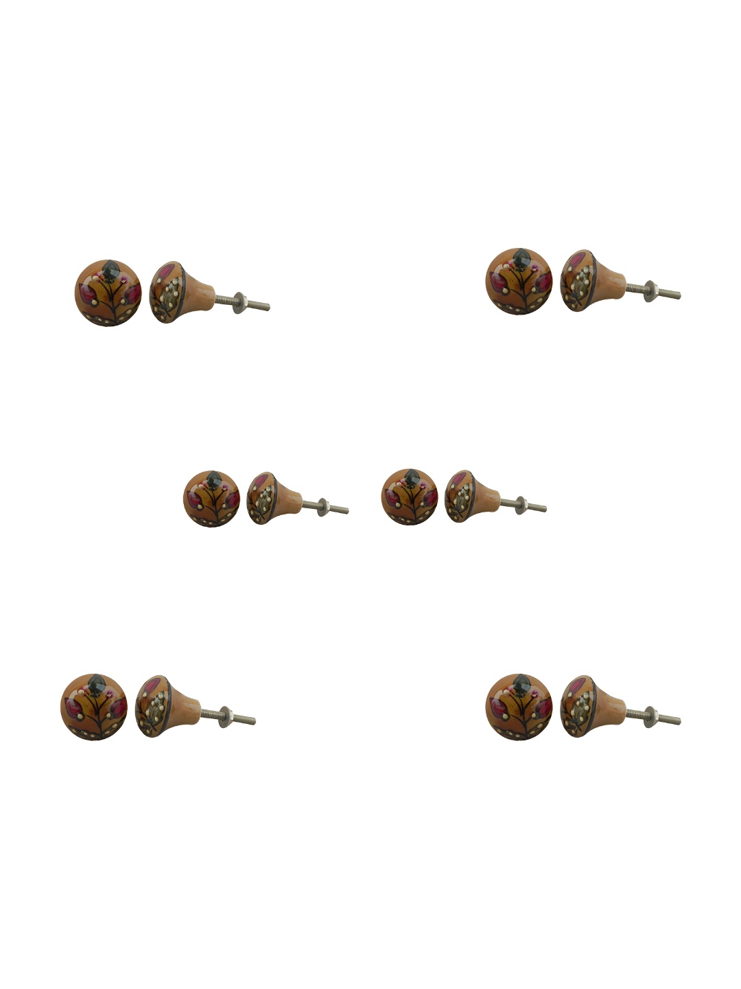 

Indianshelf 6 Pcs Mustard Yellow & Pink Textured Ceramic Knobs