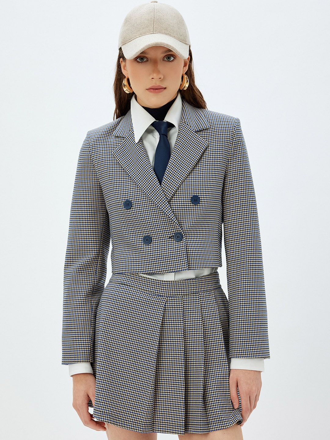 

Koton Women Geometric Tailored Jacket, Blue