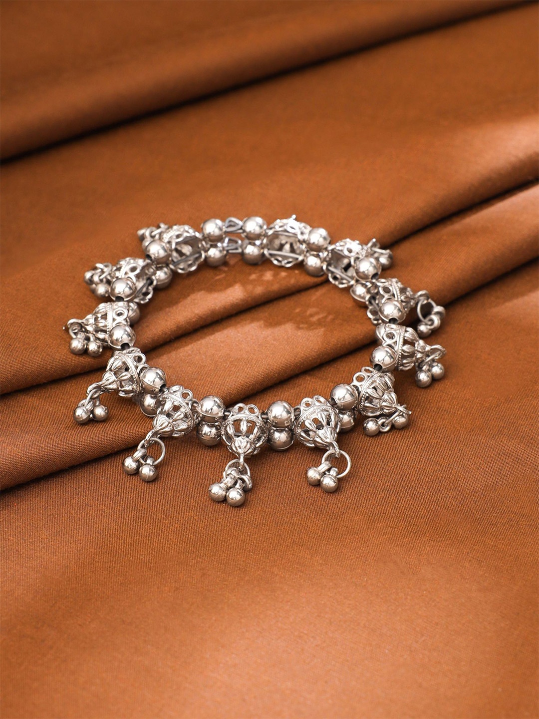 

Yellow Chimes Oxidised Beaded-Studded Bangles, Silver