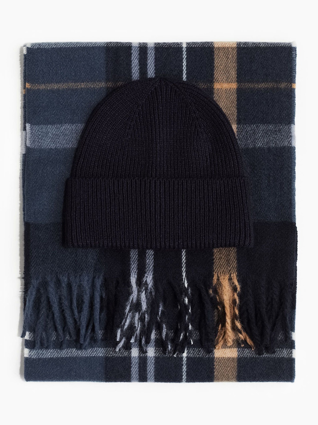 

H&M 2-Piece Checked Scarf & Beanie Set, Blue