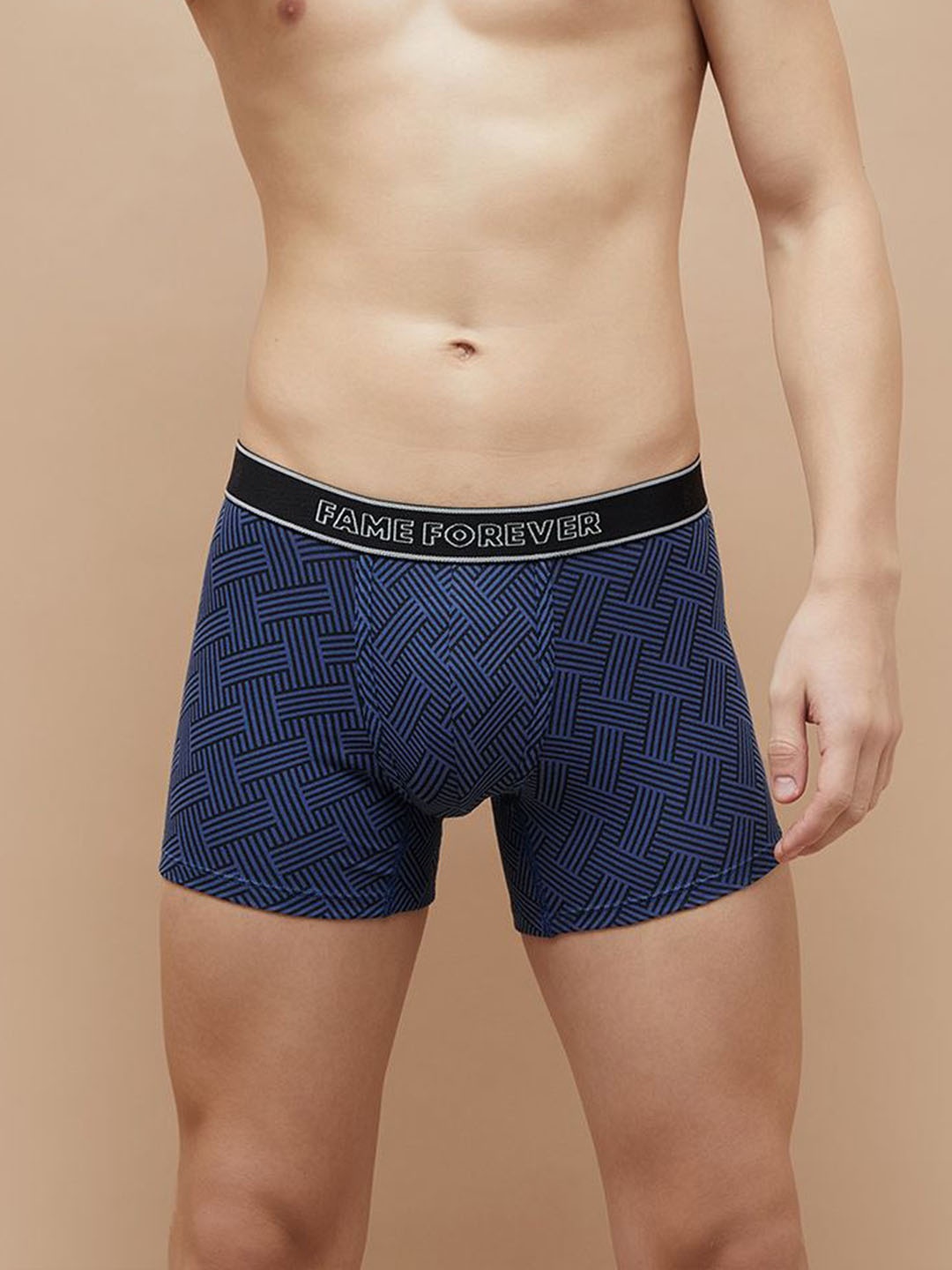 

Fame Forever by Lifestyle Printed Cotton Breathability Trunks 1000014262217-DARK BLUE