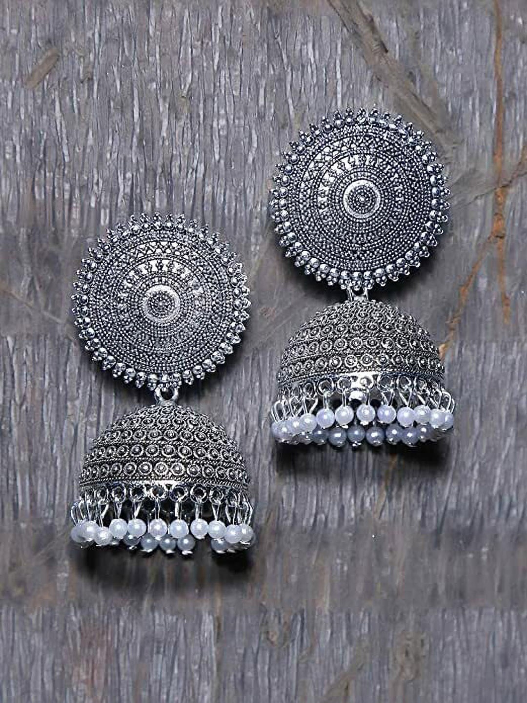 

TISHUL JEWELS Contemporary Jhumkas Earrings, Silver