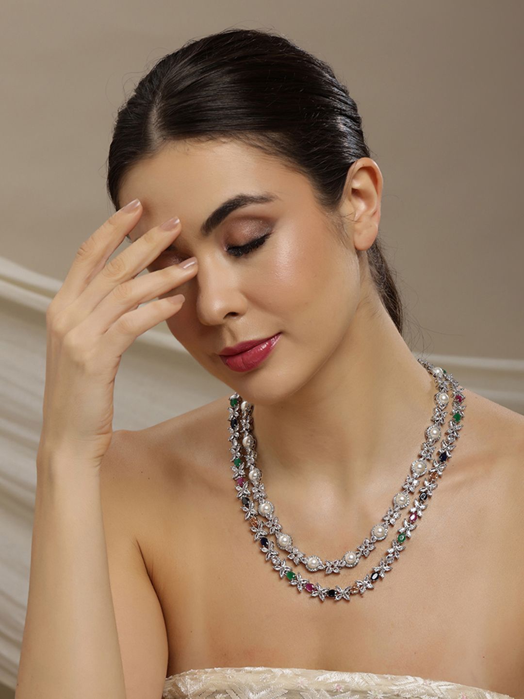 

RITU SINGH Brass Silver-Plated Layered Necklace