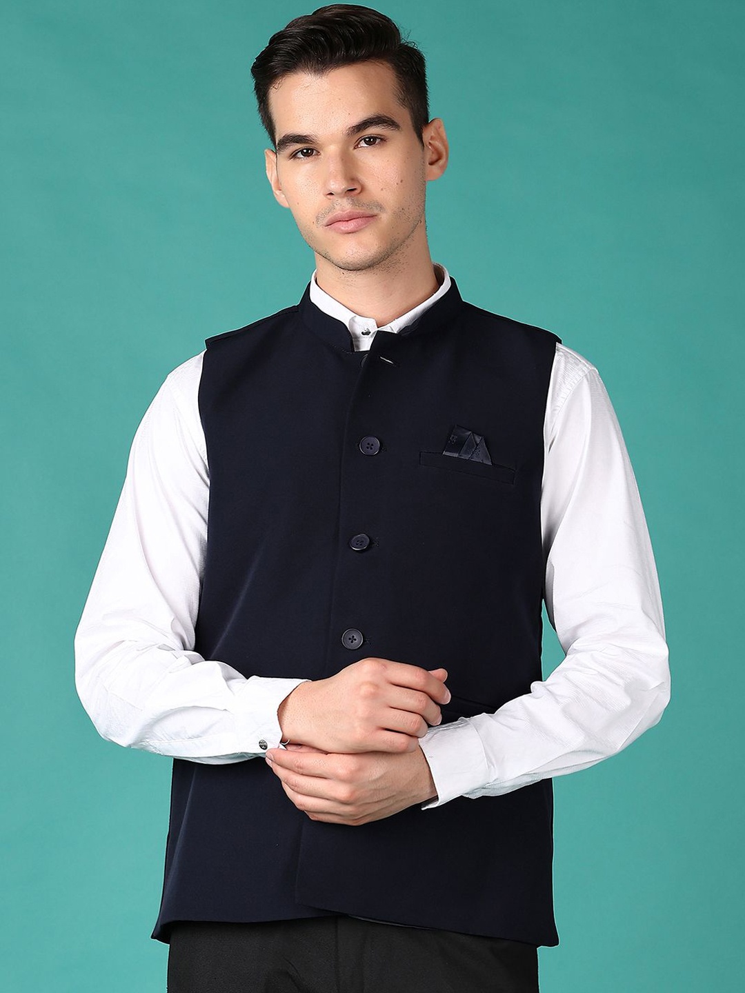 

V-Mart Mandarin Neck Ethnic Nehru Jacket, Navy blue