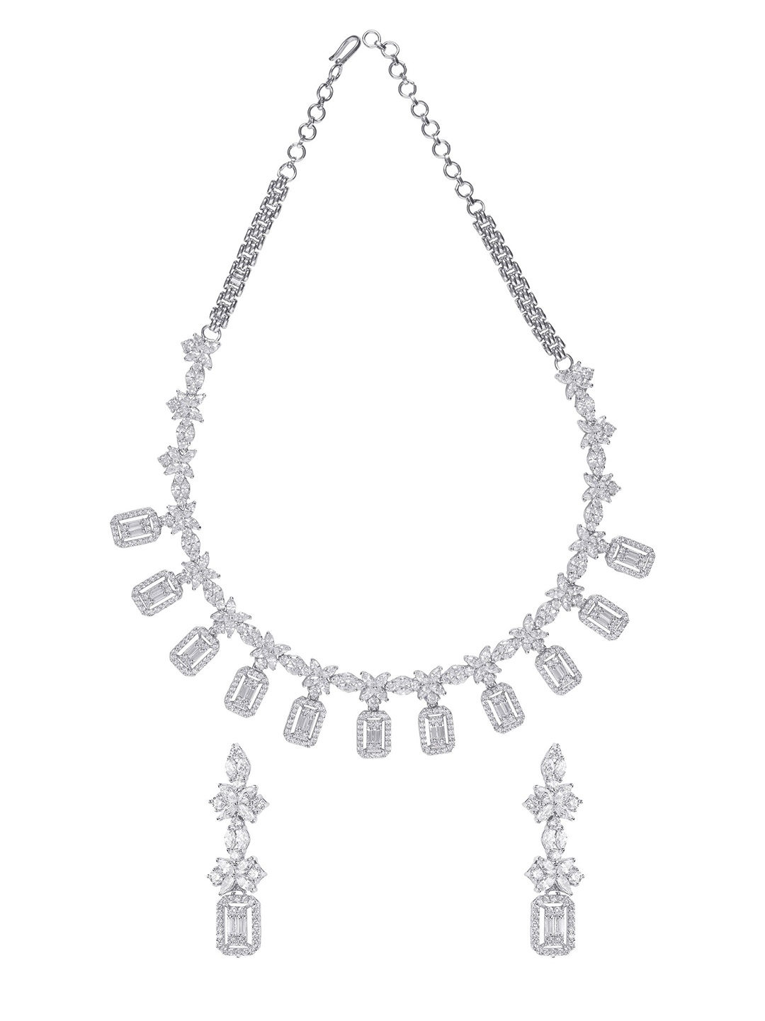 

vivinia BY VIDHI MEHRA Rhodium Plated CZ Studded Jewellery Set, Silver