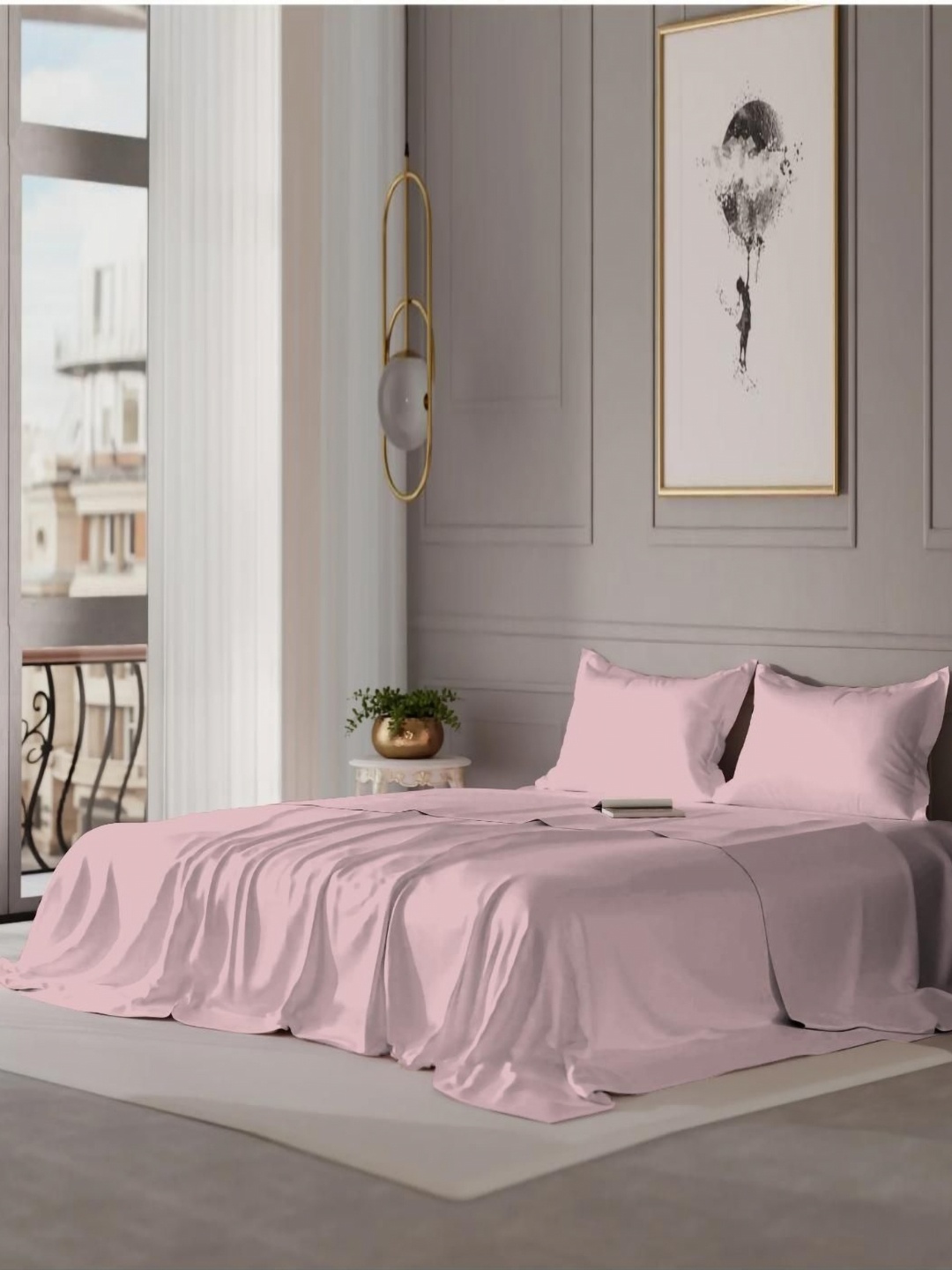 

VINTANA Cameo Rose 300 TC Queen Size Bedsheet with 2 Pillow Covers