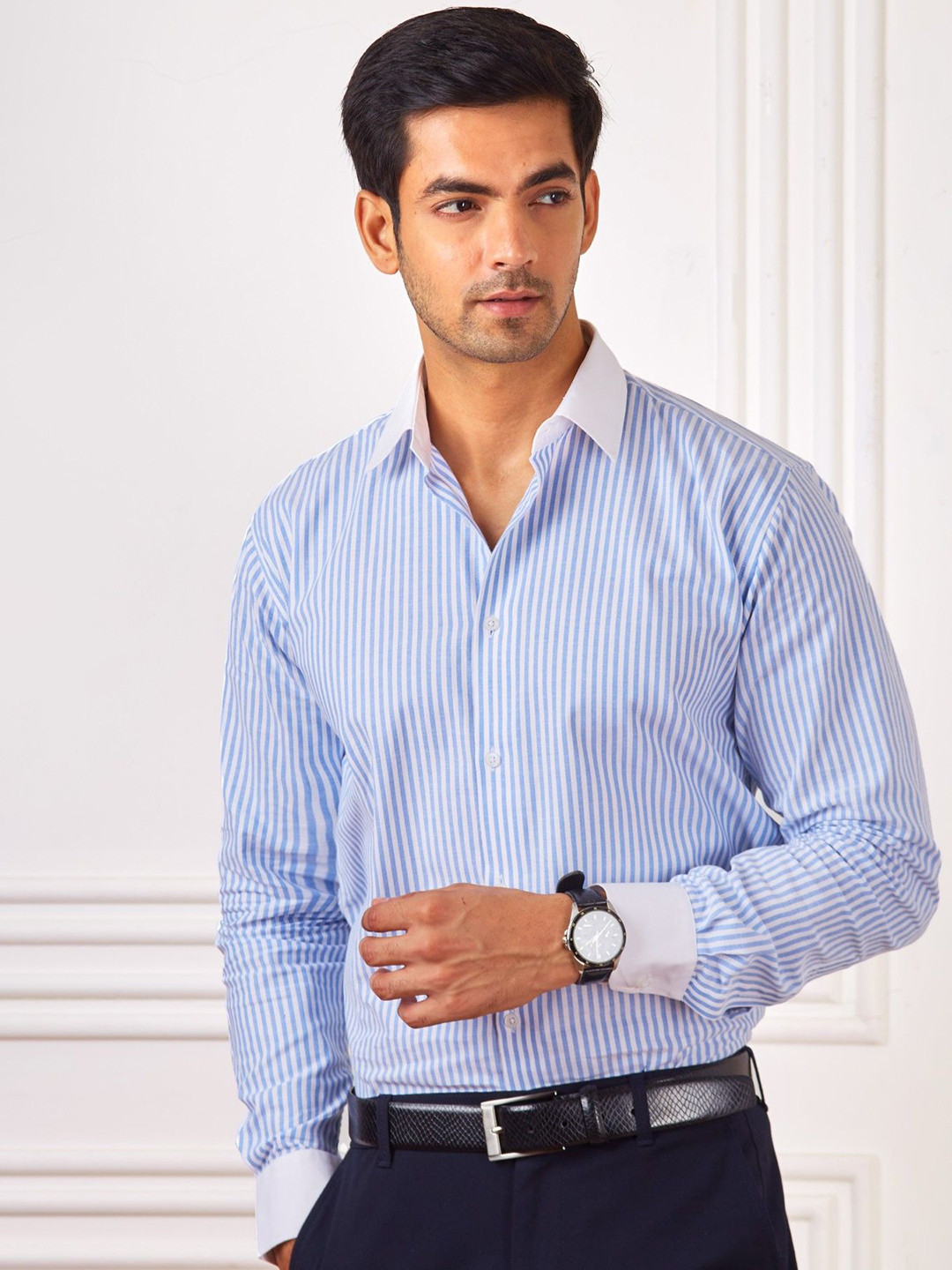 

FREBANO Men Premium Opaque Striped Casual Shirt, Blue