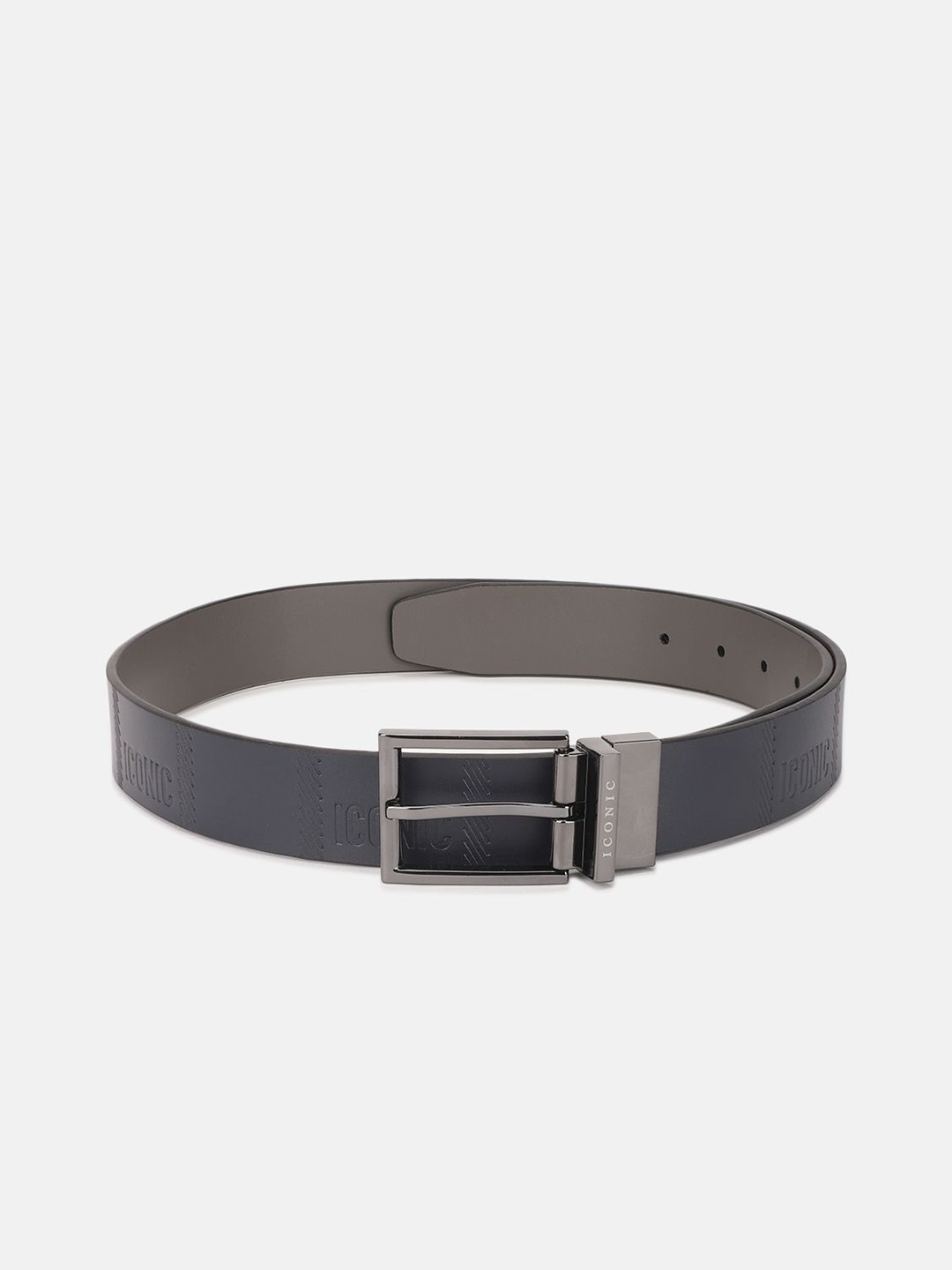 

Iconic Men Textured Leather Belt, Blue