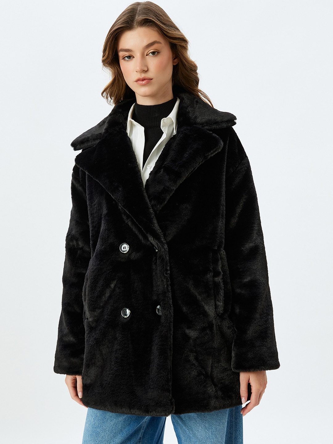 

Koton Double-Breasted Overcoats, Black
