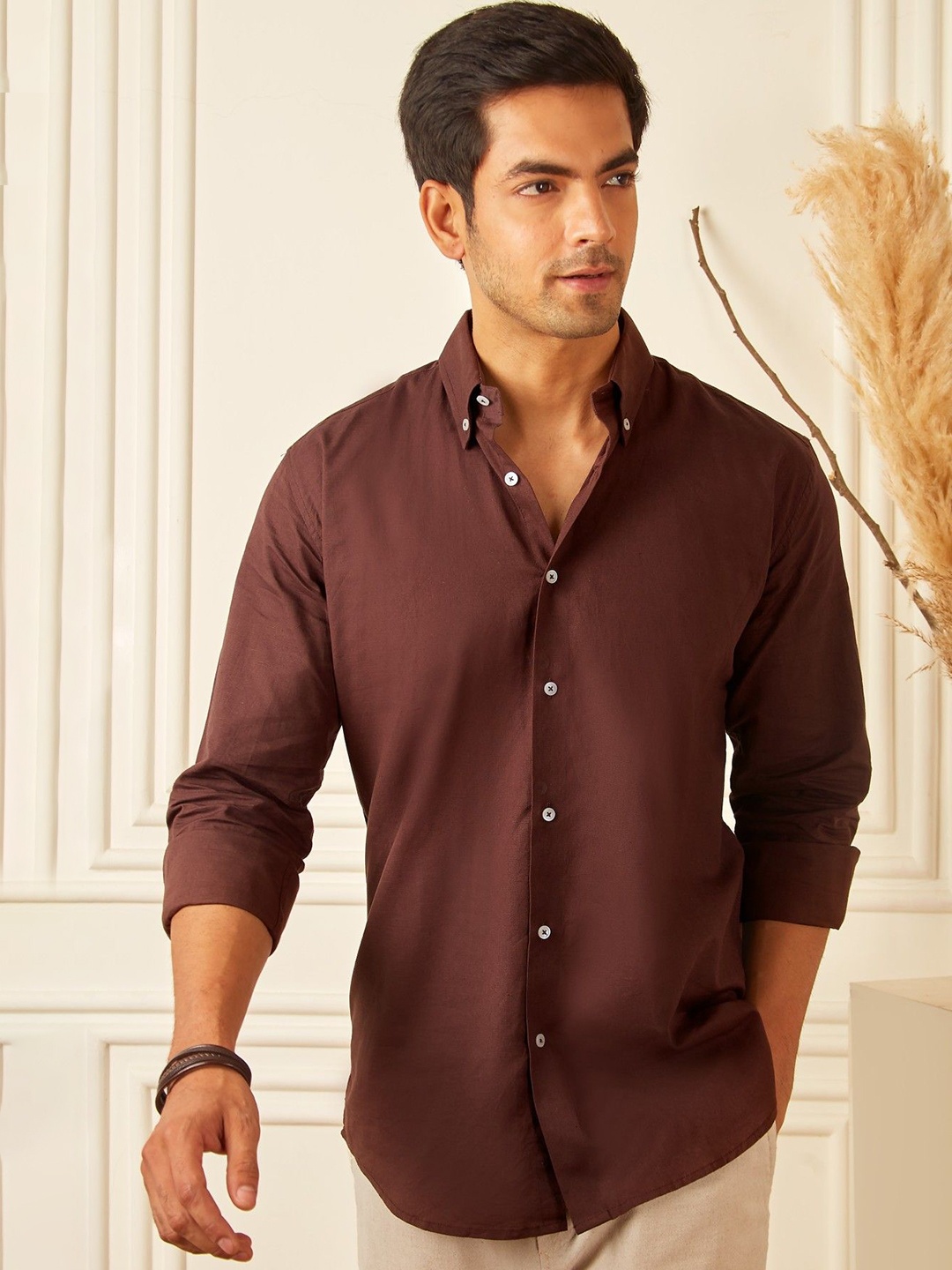 

FREBANO Men Premium Opaque Casual Shirt, Brown
