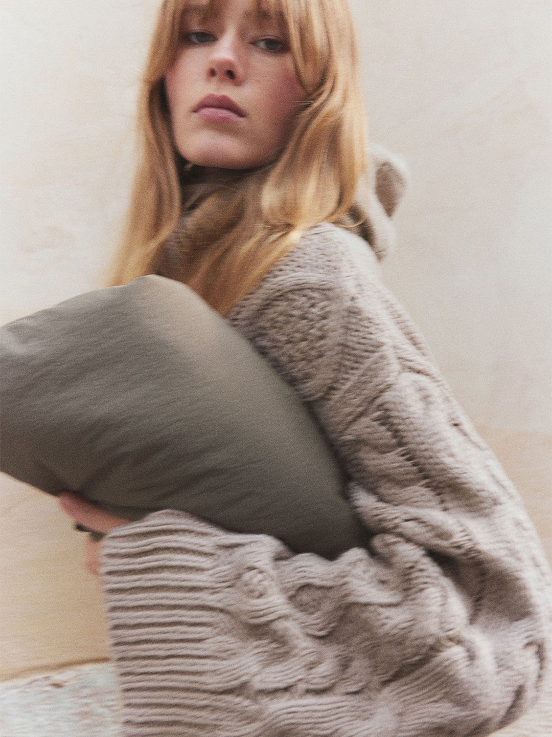 

H&M Cable-Knit Polo-Neck Jumper, Beige