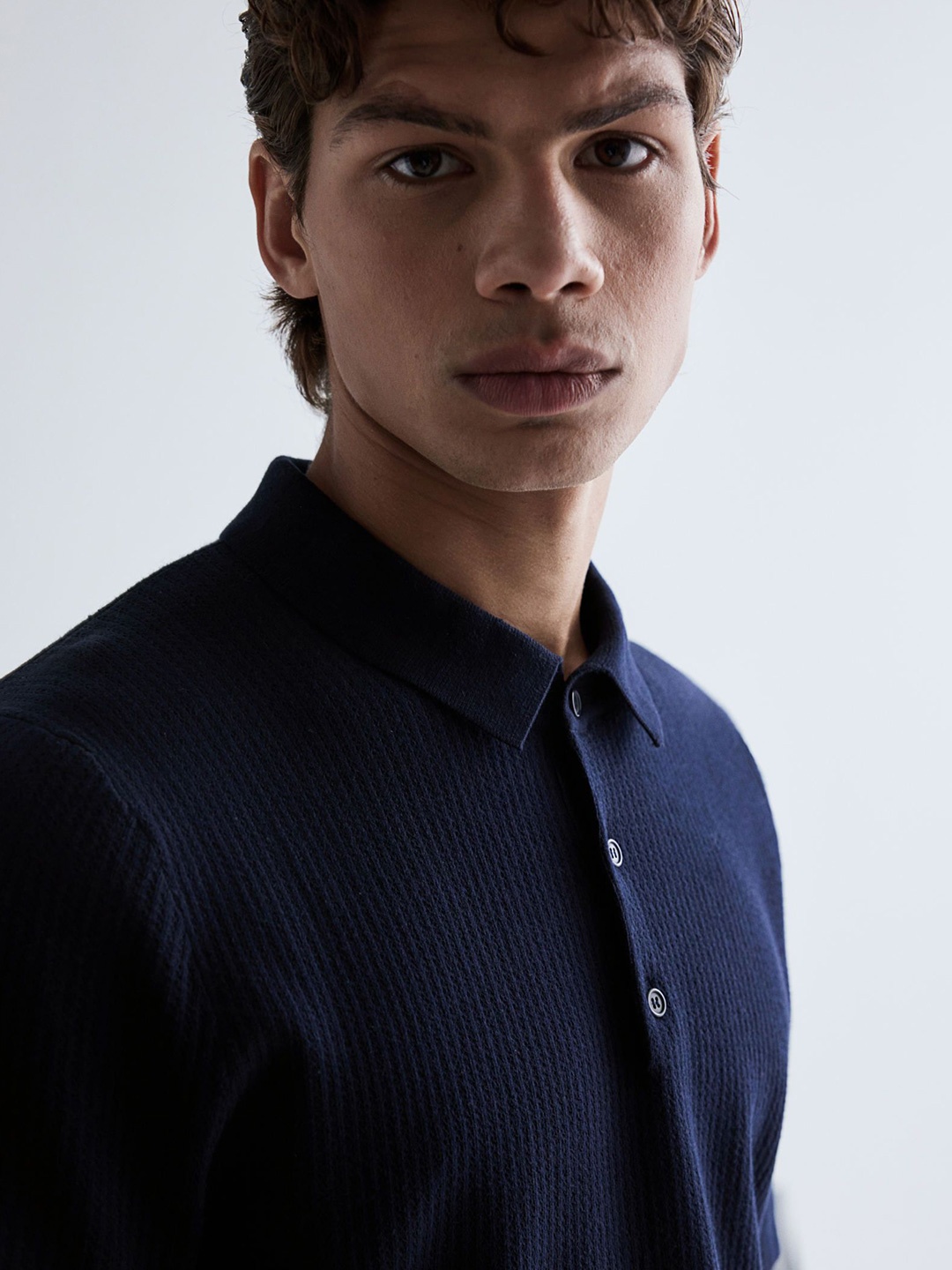 

H&M Slim Fit Textured Polo Shirt, Blue