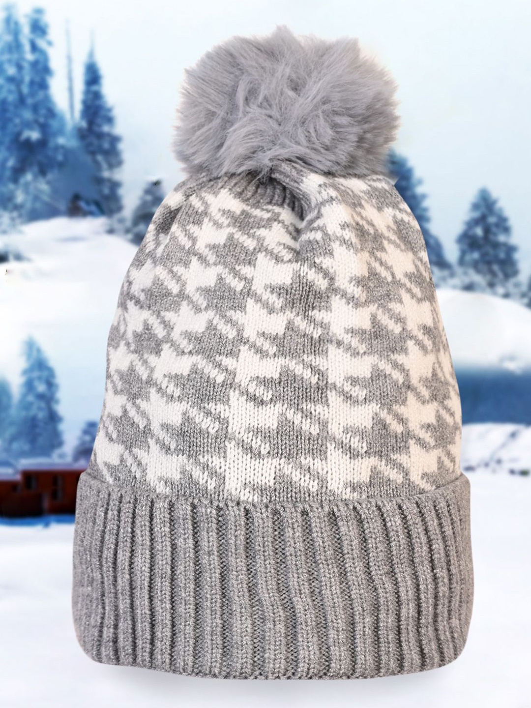 

LOOM LEGACY Women Self Design Beanie, Grey