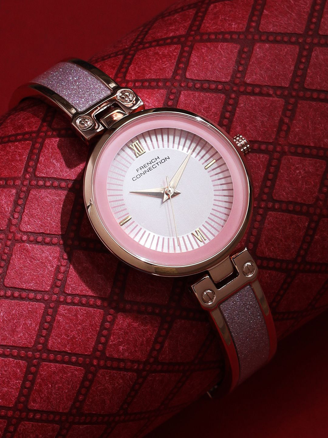 

French Connection Women Patterned Dial & Textured Straps Analogue Watch FCN0108RGM, Pink