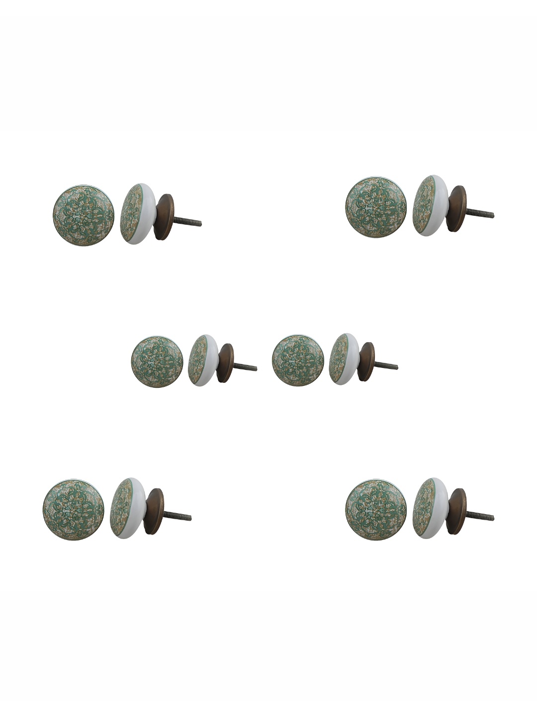 

Indianshelf 6Pcs Green & Yellow Textured Ceramic Knobs