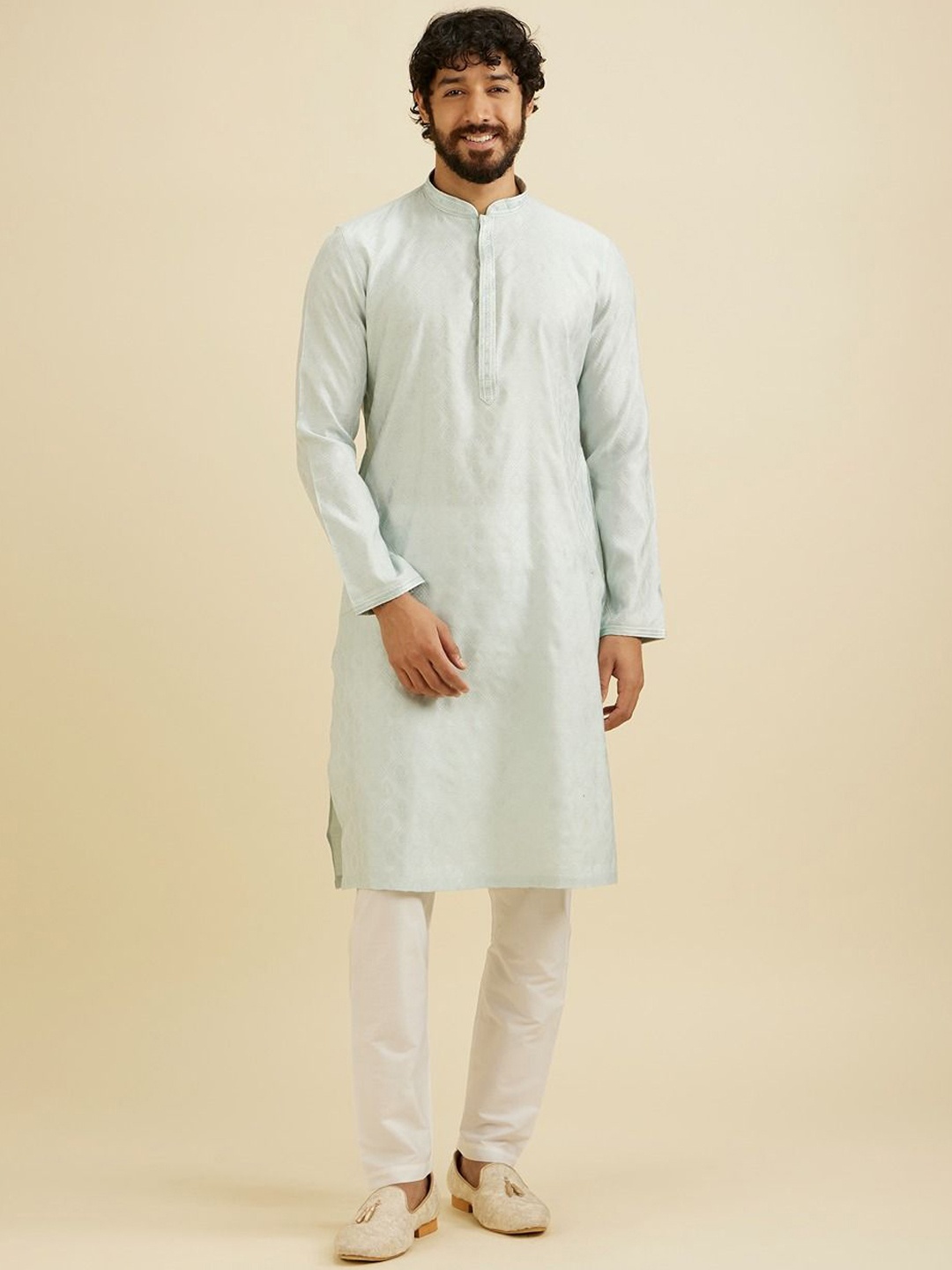 

Manyavar Men Embroidered Regular Sequinned Kurta with Pyjamas, Blue