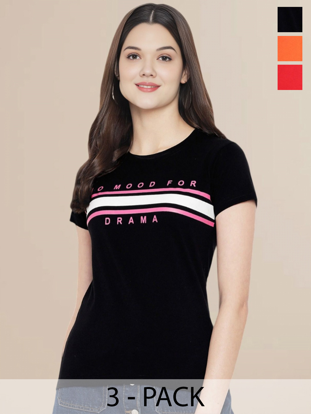 

Metronaut Pack of 3 Typography Printed T-shirt, Black