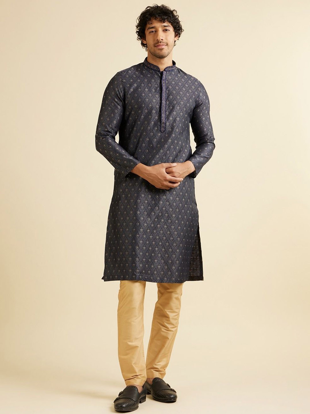 

Manyavar Men Regular Kurta with Pyjamas, Blue