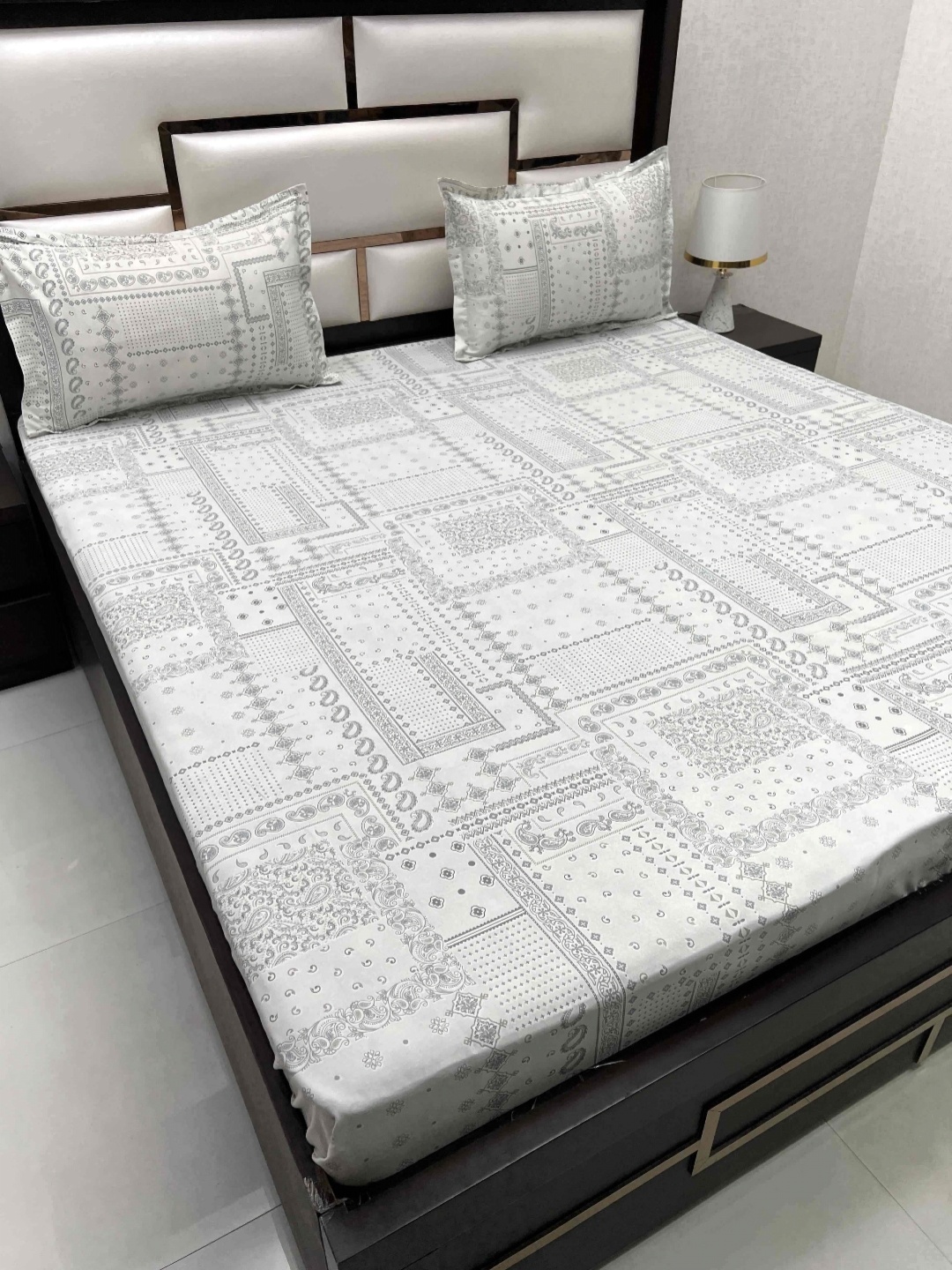 

Pure Decor Grey & Grey Ethnic Motifs Queen Bedsheet with 2 Pillow Covers