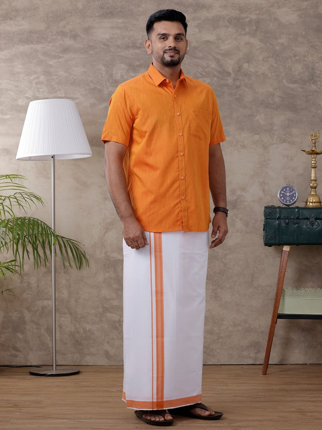 

Ramraj Regular Shirt with Veshti, Orange