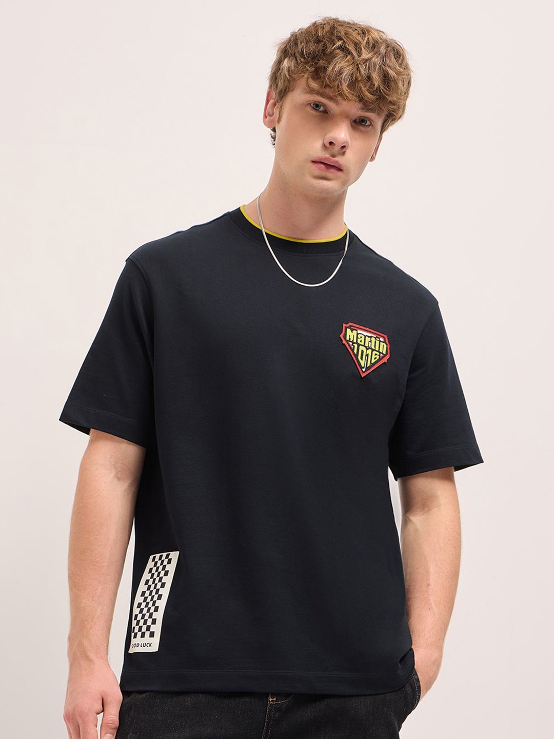 

THE BEAR HOUSE Men Printed Oversized T-shirt, Black