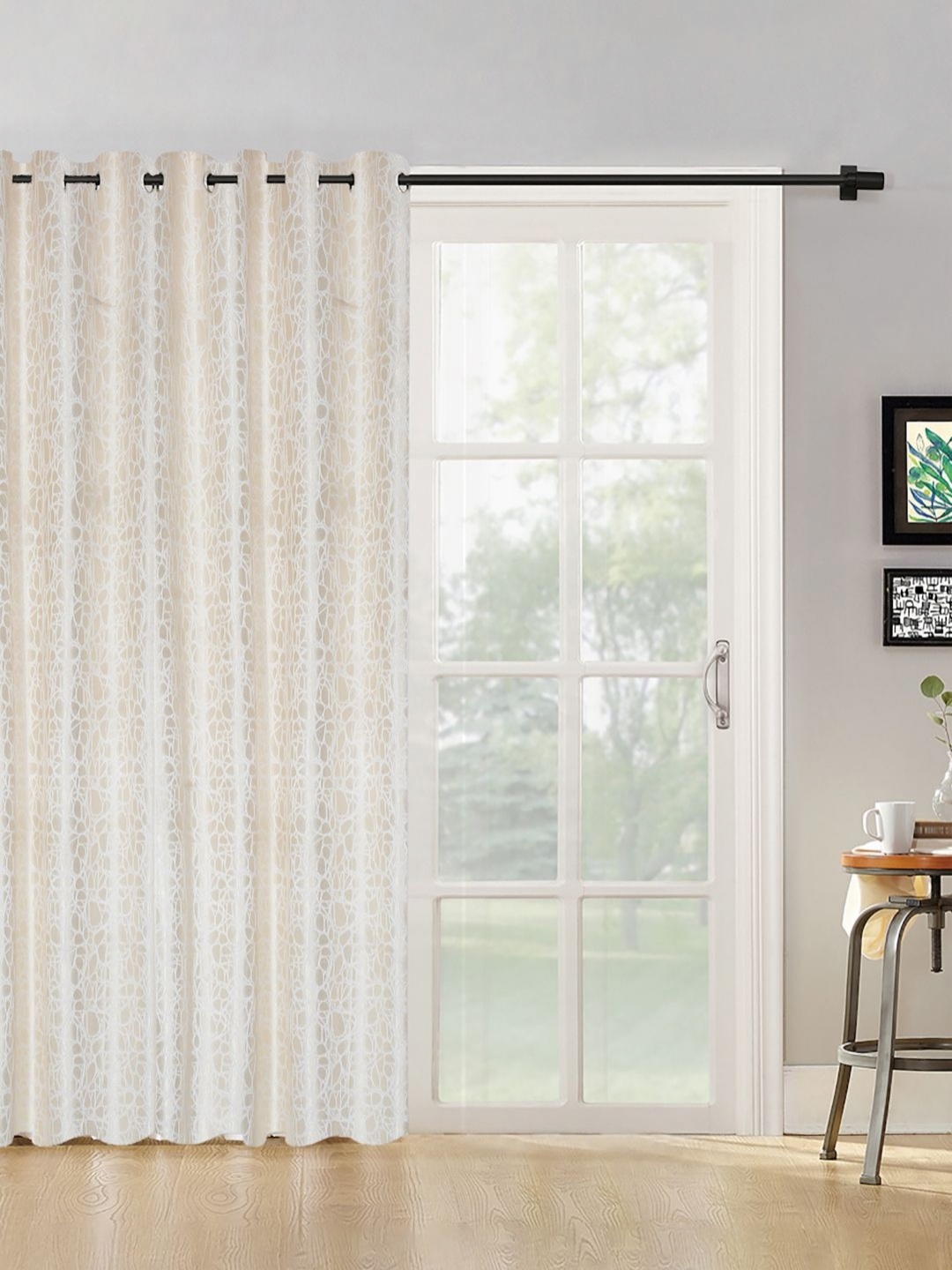 

HOSTA HOMES Cream-Coloured & White Geometric Black Out Door Curtain